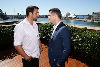 SYDNEY, AUSTRALIA - SEPTEMBER 11:  Luke Rockhold (L) and Michael Bisping (R) sqaure off during the UFC Fight Night: Rockhold v Bisping Press Event at Museum of Contemporary Art on September 11, 2014 in Sydney, Australia.  (Photo by Matt King/Getty Images)