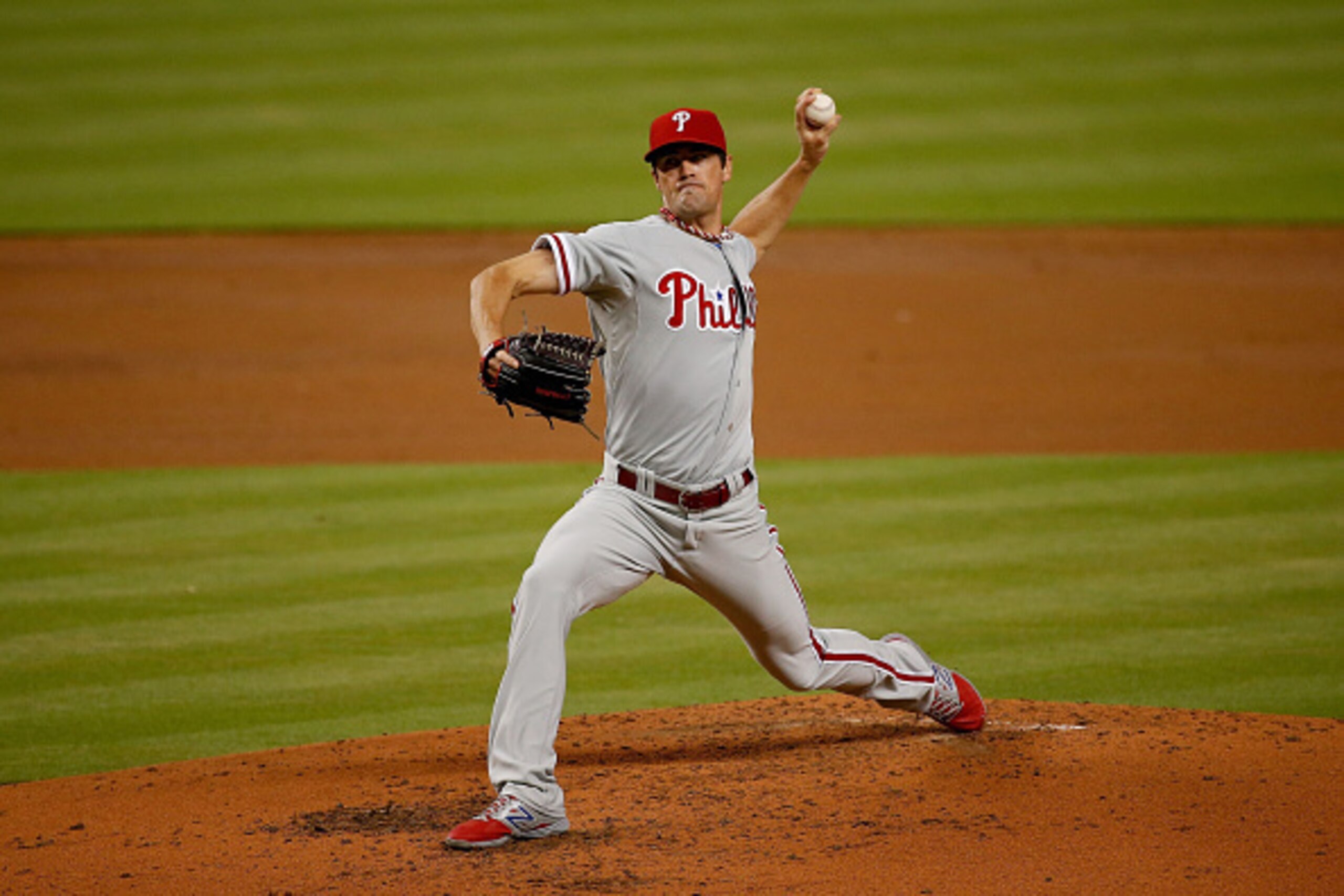 MIAMI, FL - SEPTEMBER 23: Cole Hamels #35 of the Philadelphia Phillies pitches during the second inning of the game against the Miami Marlins at Marlins Park on September 23, 2014 in Miami, Florida.  (Photo by Rob Foldy/Getty Images)