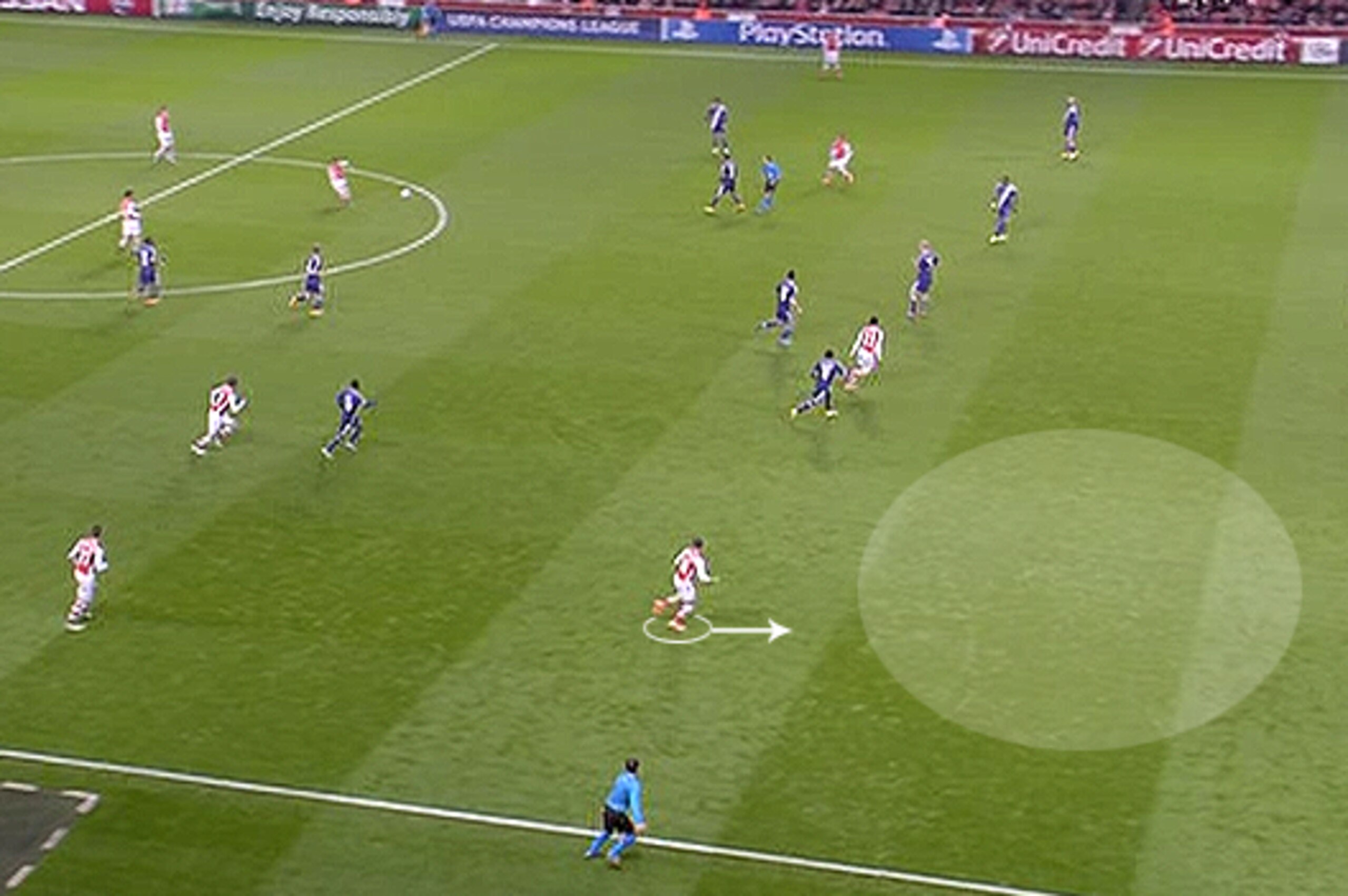 Arsenal begin playing in behind as Anderlecht push up. Arsenal begin playing in behind as Anderlecht push up.