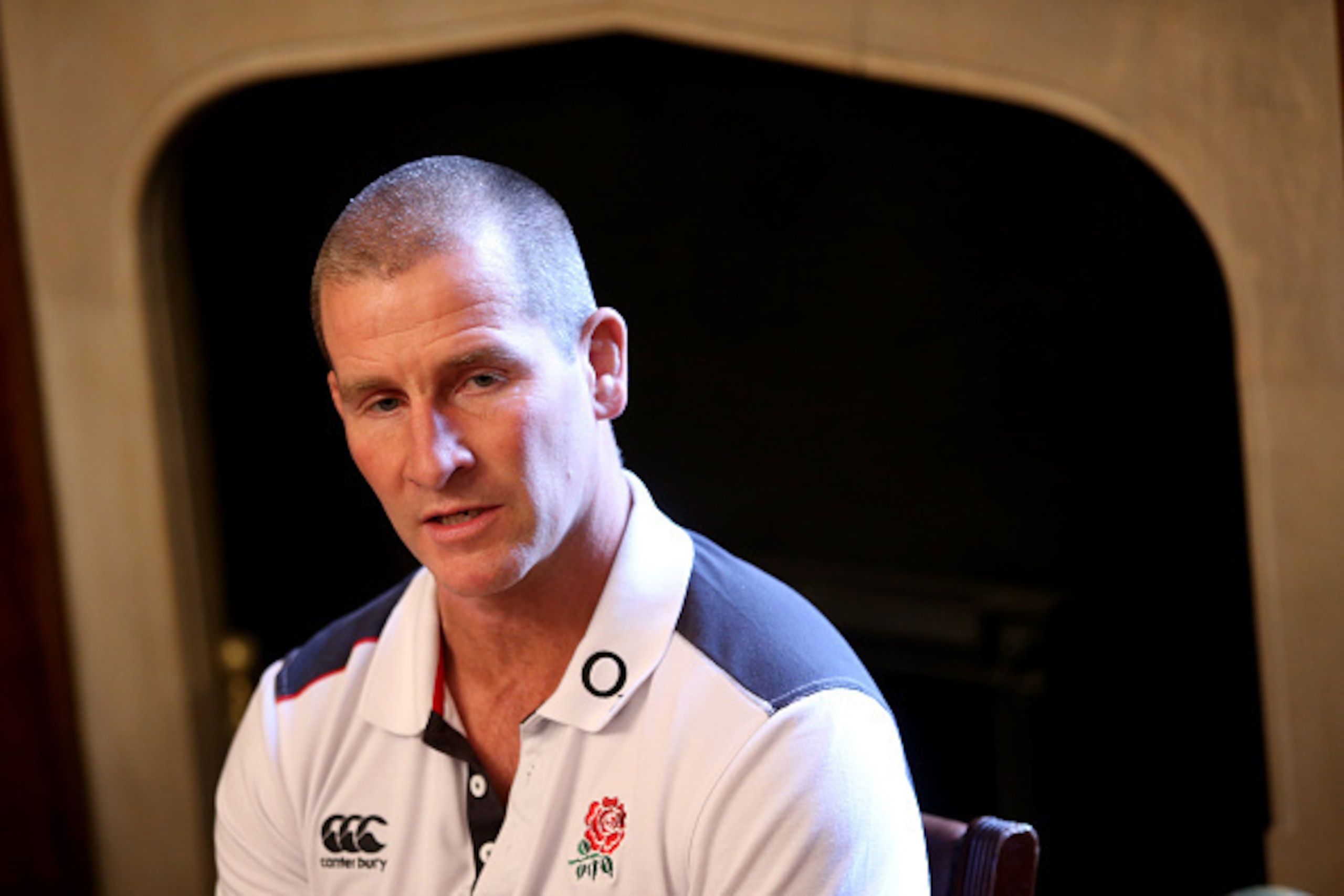 BAGSHOT, ENGLAND - NOVEMBER 03:  Stuart Lancaster, the England head coach faces the media during the England media session held at Pennyhill Park on November 3, 2014 in Bagshot, England.  (Photo by David Rogers/Getty Images)