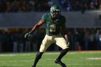 WACO, TX - NOVEMBER 01:  Shawn Oakman #2 of the Baylor Bears at McLane Stadium on November 1, 2014 in Waco, Texas.  (Photo by Ronald Martinez/Getty Images)
