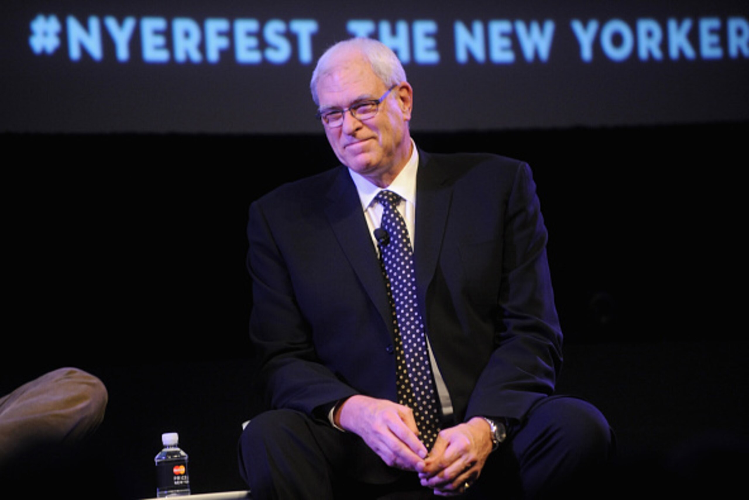 NEW YORK, NY - OCTOBER 12:  Basketball coach Phil Jackson speak on stage at Phil Jackson in Conversation with Ben McGrath at the MasterCard stage at SVA Theatre during The New Yorker Festival 2014 on October 12, 2014 in New York City.  (Photo by Brad Bark
