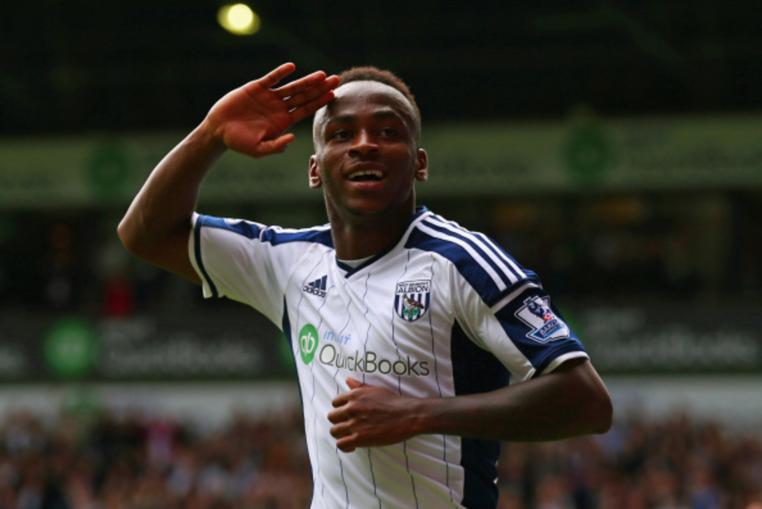 WEST BROMWICH, ENGLAND - AUGUST 16:  Saido Berahino of West Brom celebrates scoring his second goal during the Barclays Premier League match between West Bromwich Albion and Sunderland at The Hawthorns on August 16, 2014 in West Bromwich, England.  (Photo