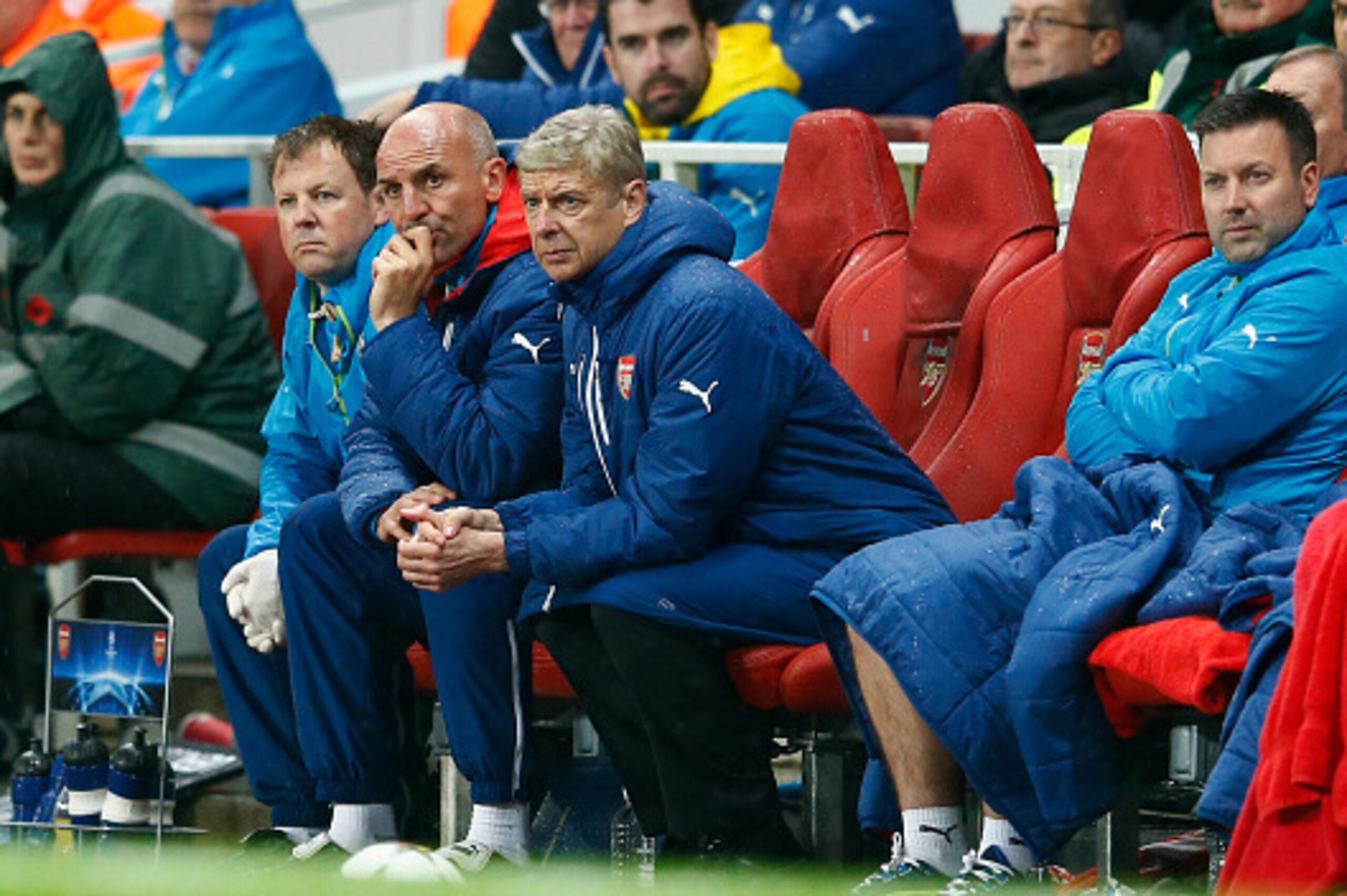 LONDON, ENGLAND - NOVEMBER 04:  Arsene Wenger, manager of Arsenal looks on from the bench during the UEFA Champions League Group D match between Arsenal FC and RSC Anderlecht at Emirates Stadium on November 4, 2014 in London, United Kingdom.  (Photo by Mi