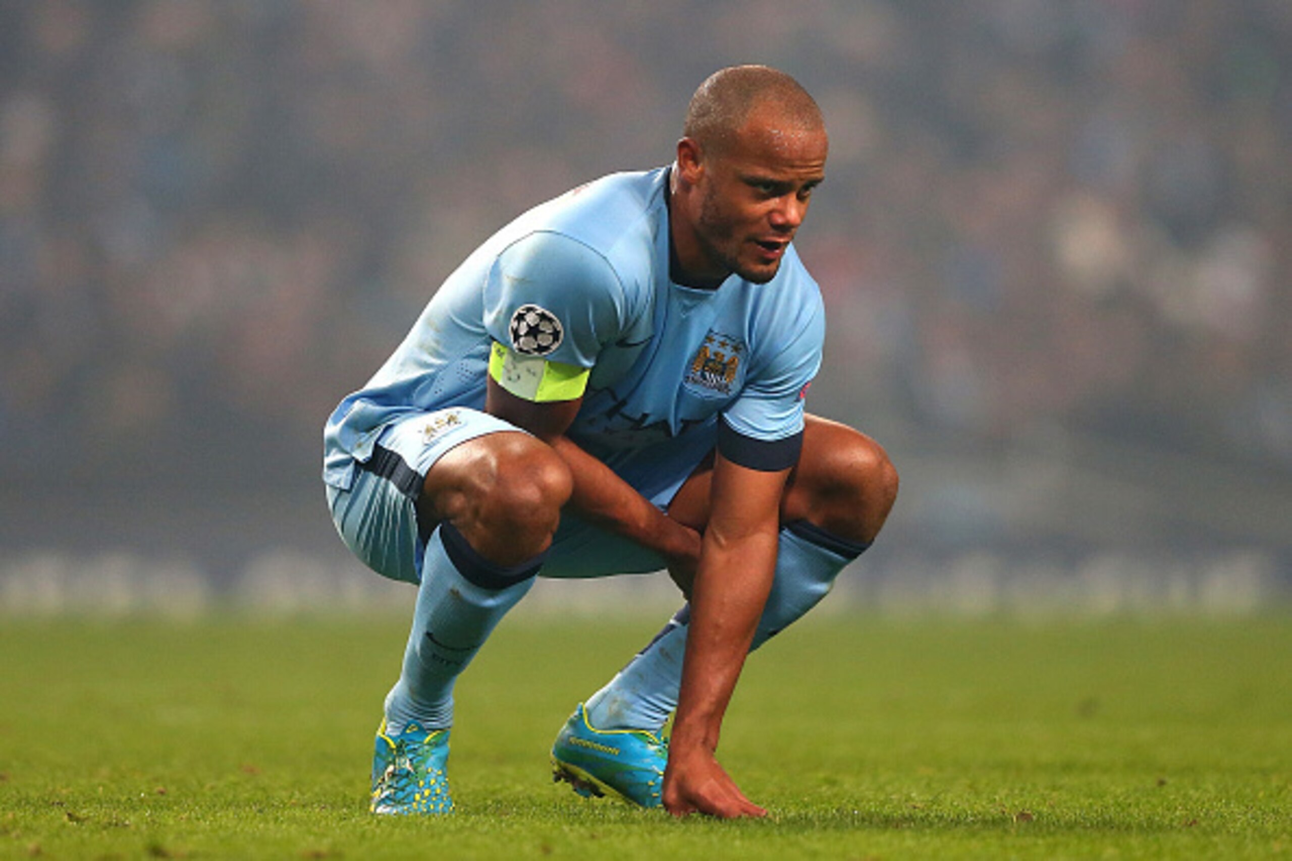 MANCHESTER, ENGLAND - NOVEMBER 05:  Vincent Kompany of Manchester City looks dejected during the UEFA Champions League Group E match between Manchester City and CSKA Moscow on November 5, 2014 in Manchester, United Kingdom.  (Photo by Alex Livesey/Getty I