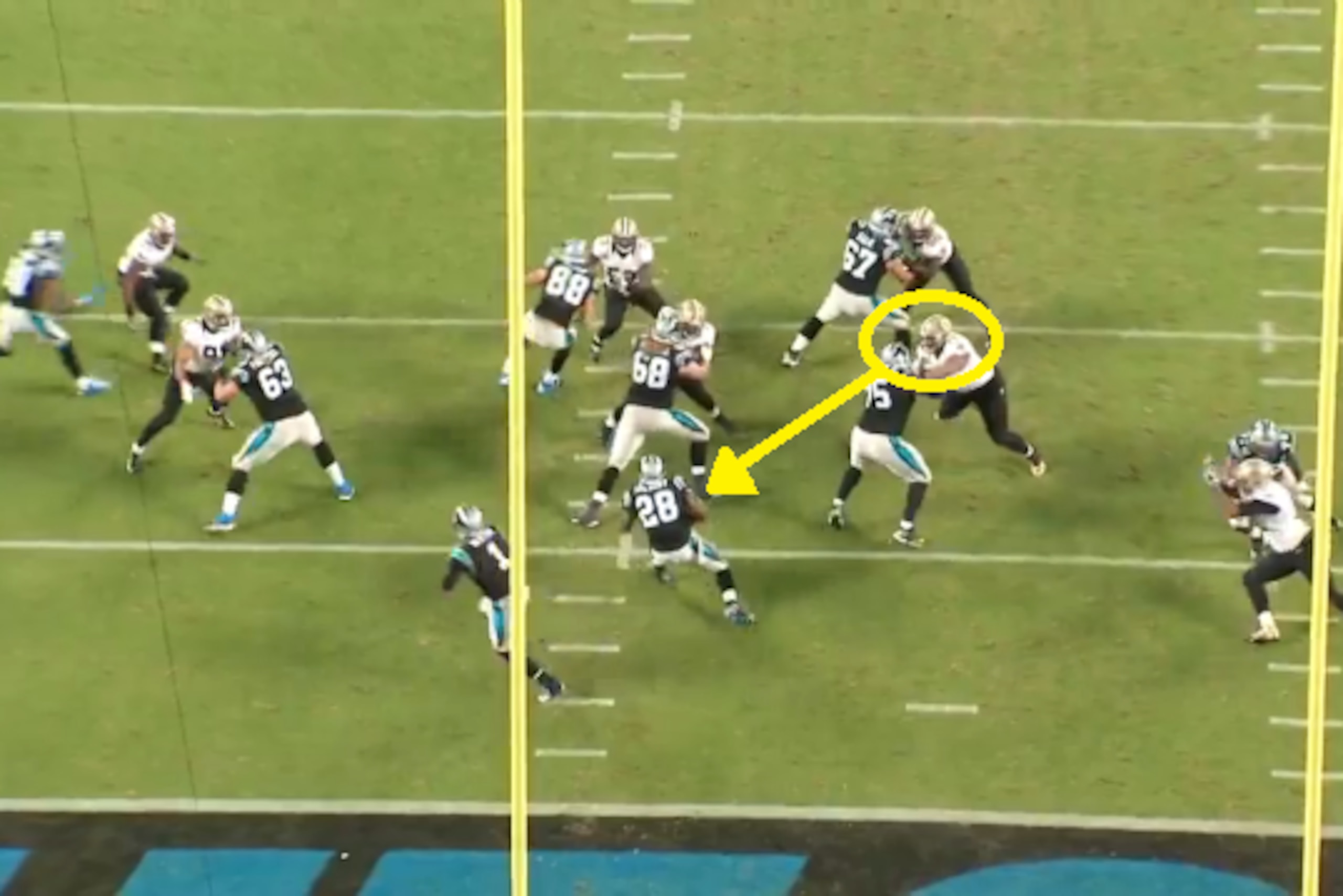 Hicks makes his read before shedding block.
