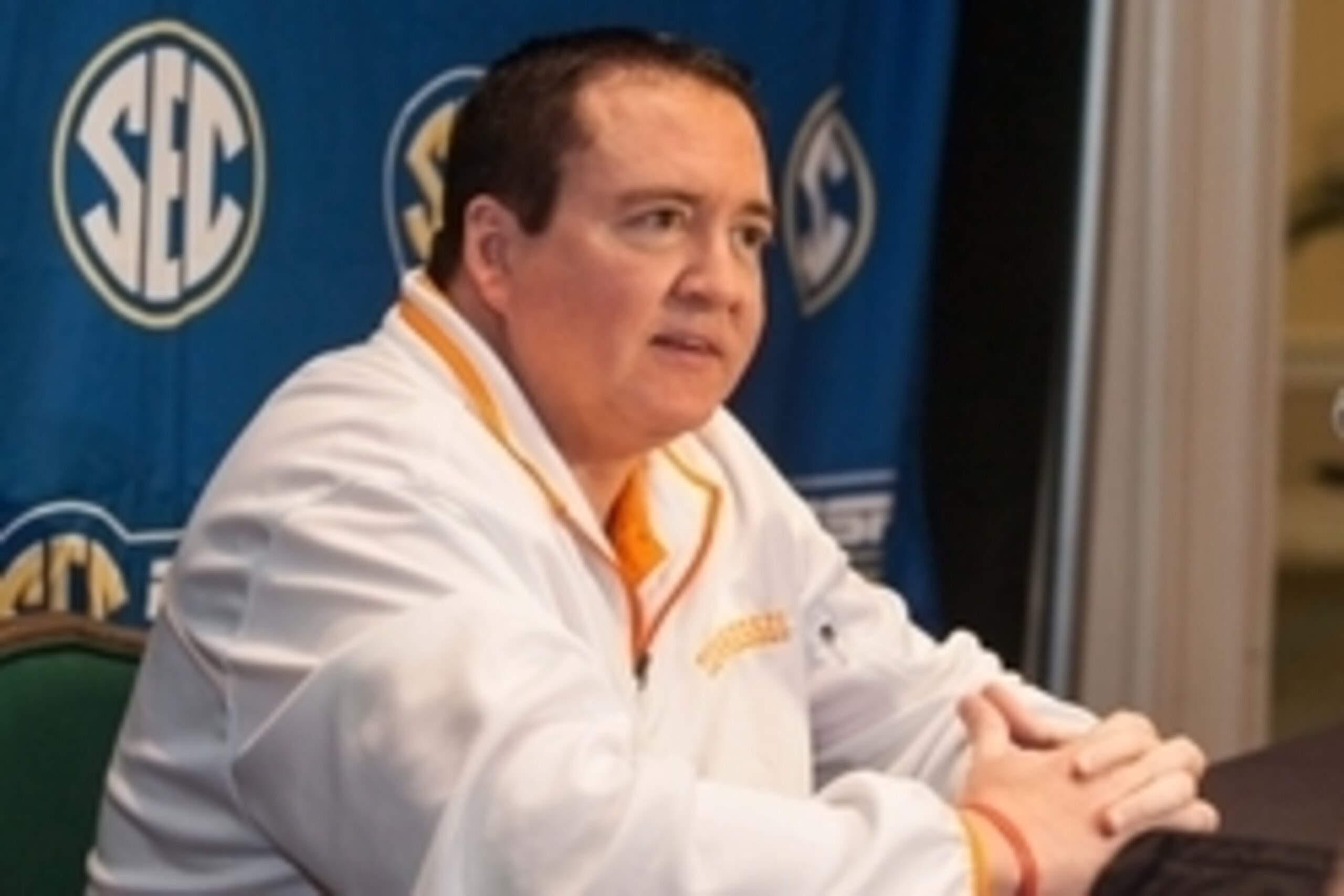 Oct 22, 2014; Charlotte, NC, USA; Tennessee Volunteers head coach Donnie Tyndall speaks with the media during the SEC media day at the Ballantyne Hotel. Mandatory Credit: Jeremy Brevard-USA TODAY Sports