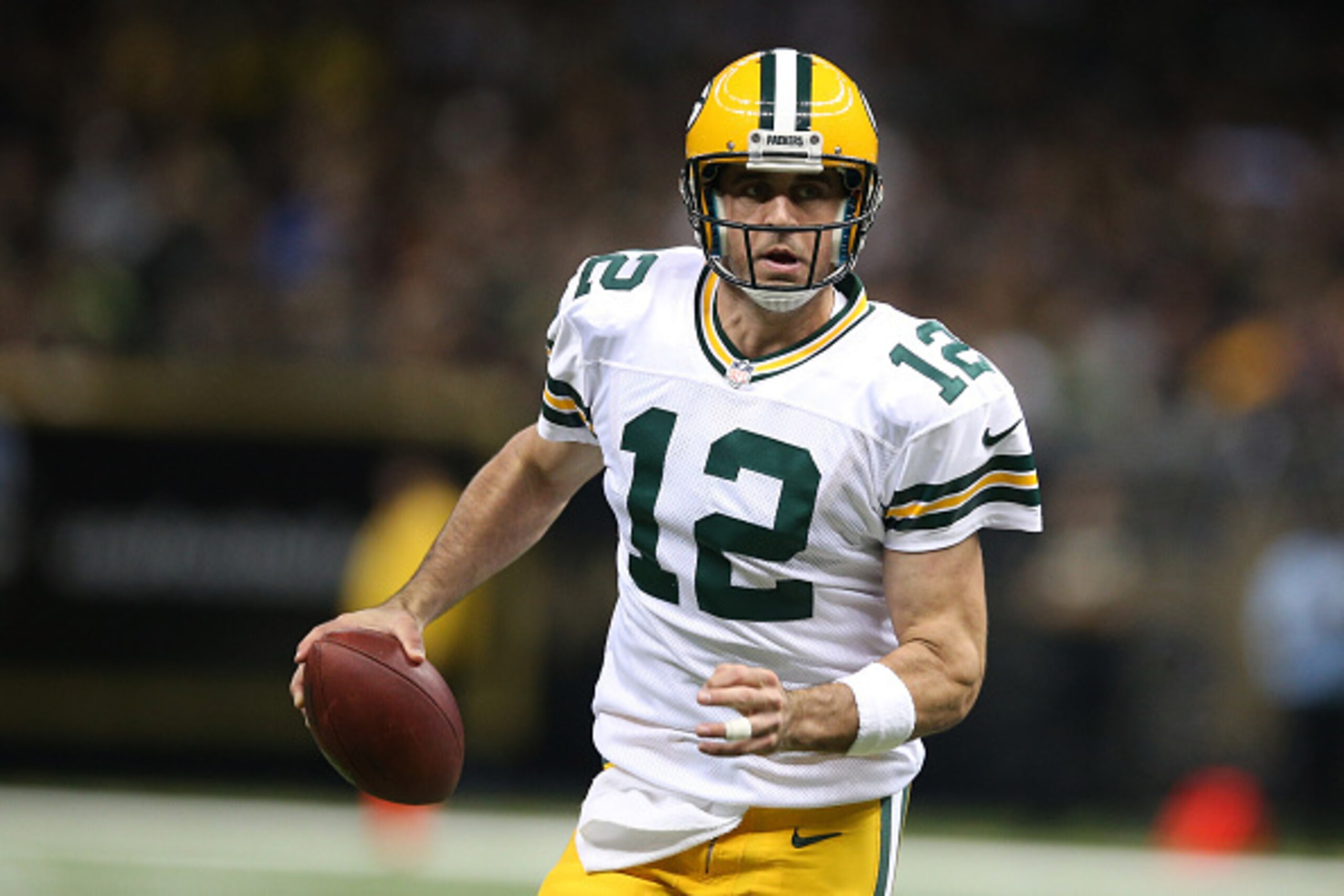 NEW ORLEANS, LA - OCTOBER 26: Aaron Rodgers #12 of the Green Bay Packers against the New Orleans Saints at Mercedes-Benz Superdome on October 26, 2014 in New Orleans, Louisiana. (Photo by Chris Graythen/Getty Images) NEW ORLEANS, LA - OCTOBER 26: Aaron Rodgers #12 of the Green Bay Packers against the New Orleans Saints at Mercedes-Benz Superdome on October 26, 2014 in New Orleans, Louisiana. (Photo by Chris Graythen/Getty Images)