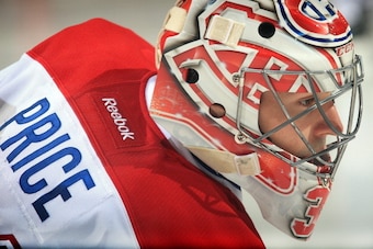 DETROIT, MI - JANUARY 24: Carey Price #31 of the Montreal Canadiens follows the play against the Detroit Red Wings during an NHL game on January 24, 2014 at Joe Louis Arena in Detroit, Michigan. Detroit defeated Montreal 4-1 (Photo by Dave Reginek/NHLI vi