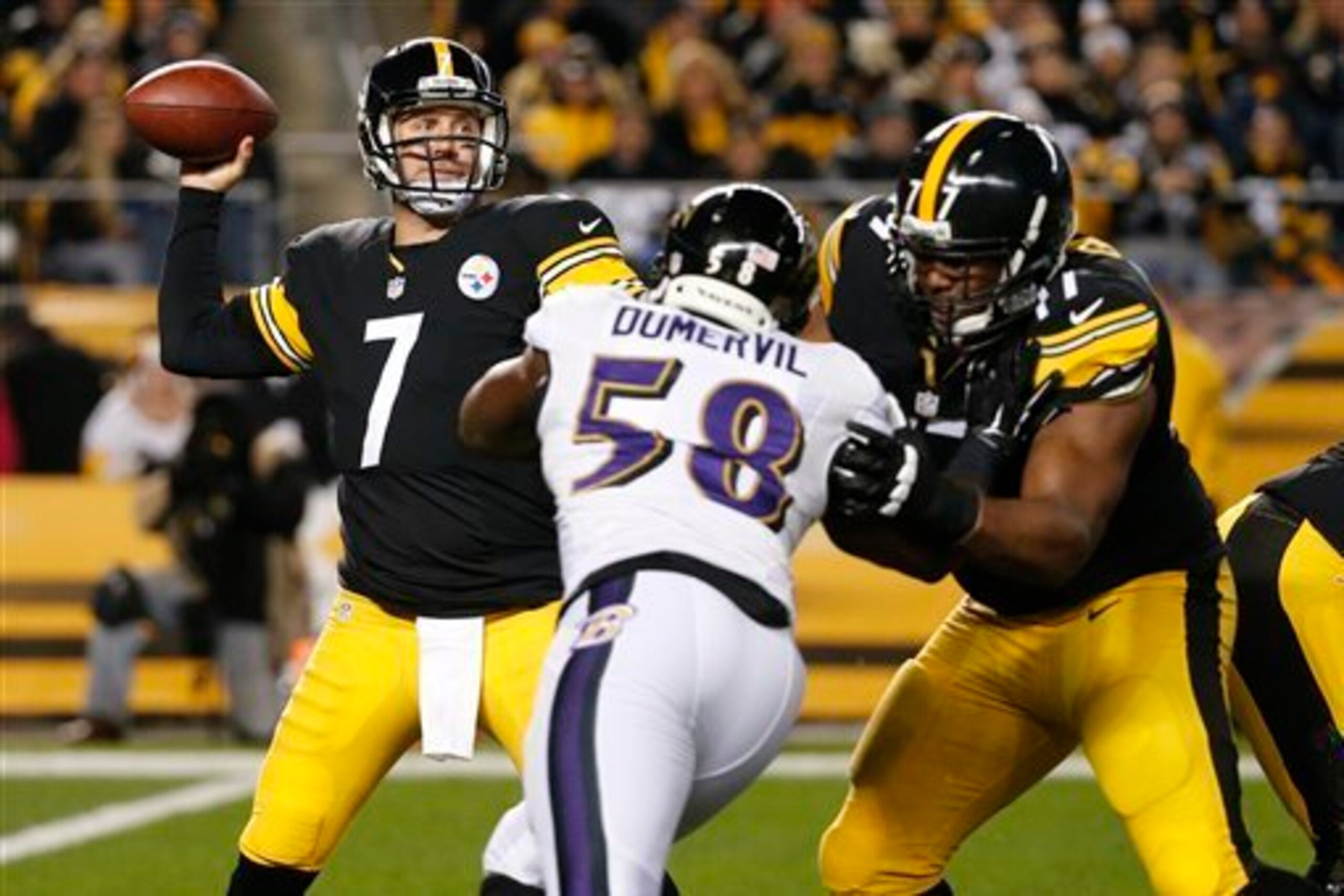 Marcus Gilbert gets beat by Elvis Dumervil in Week 9 game against the Ravens. Marcus Gilbert gets beat by Elvis Dumervil in Week 9 game against the Ravens.