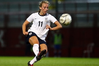 LARNACA, CYPRUS - MARCH 05:  Toni Duggan of England kicks the ball during the Cyprus Cup match between England and Italy on March 5, 2014 in Larnaca, Cyprus.  (Photo by Andrew Caballero-Reynolds/Getty Images)