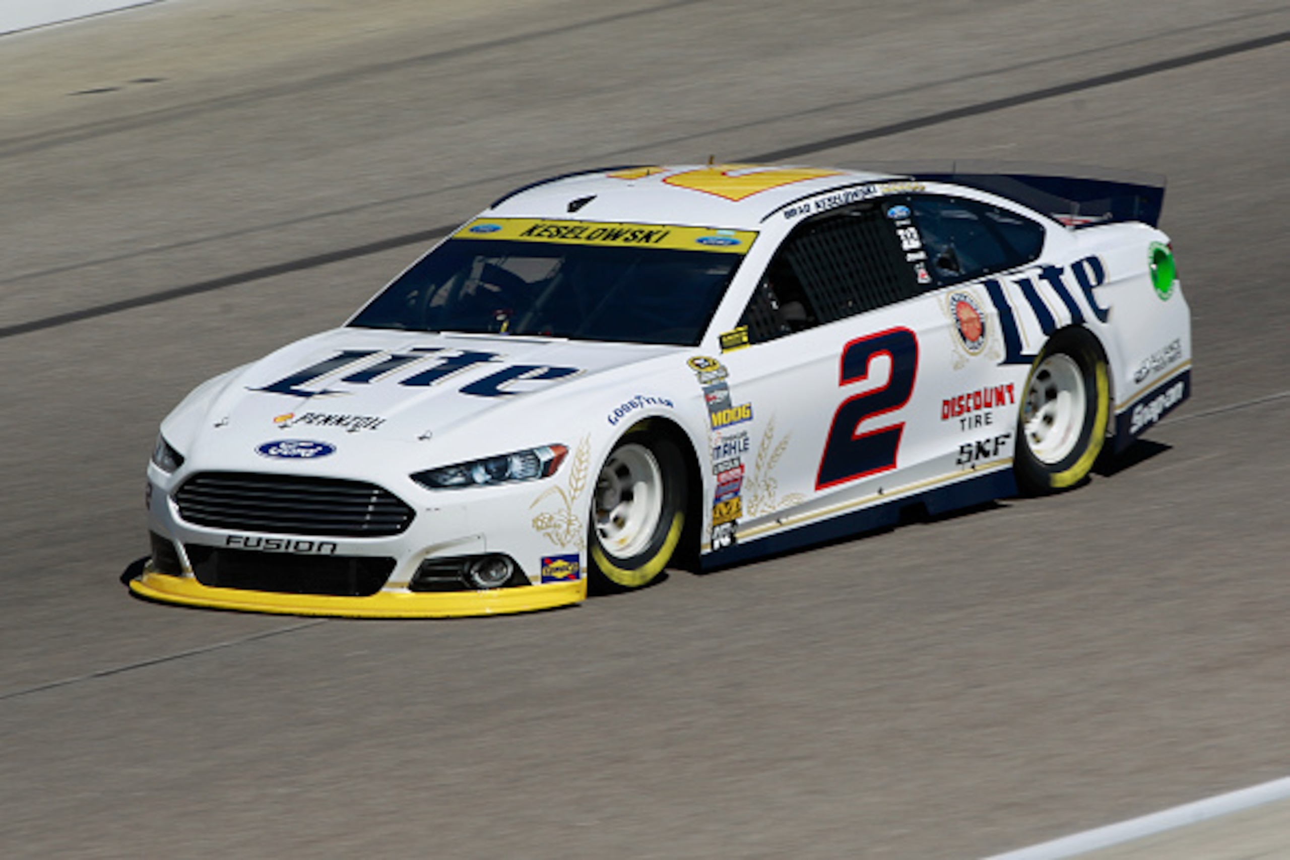 FORT WORTH, TX - OCTOBER 31:  Brad Keselowski, driver of the #2 Miller Lite Ford, practices for the NASCAR Sprint Cup Series AAA Texas 500 at Texas Motor Speedway on October 31, 2014 in Fort Worth, Texas.  (Photo by Brian Lawdermilk/Getty Images)