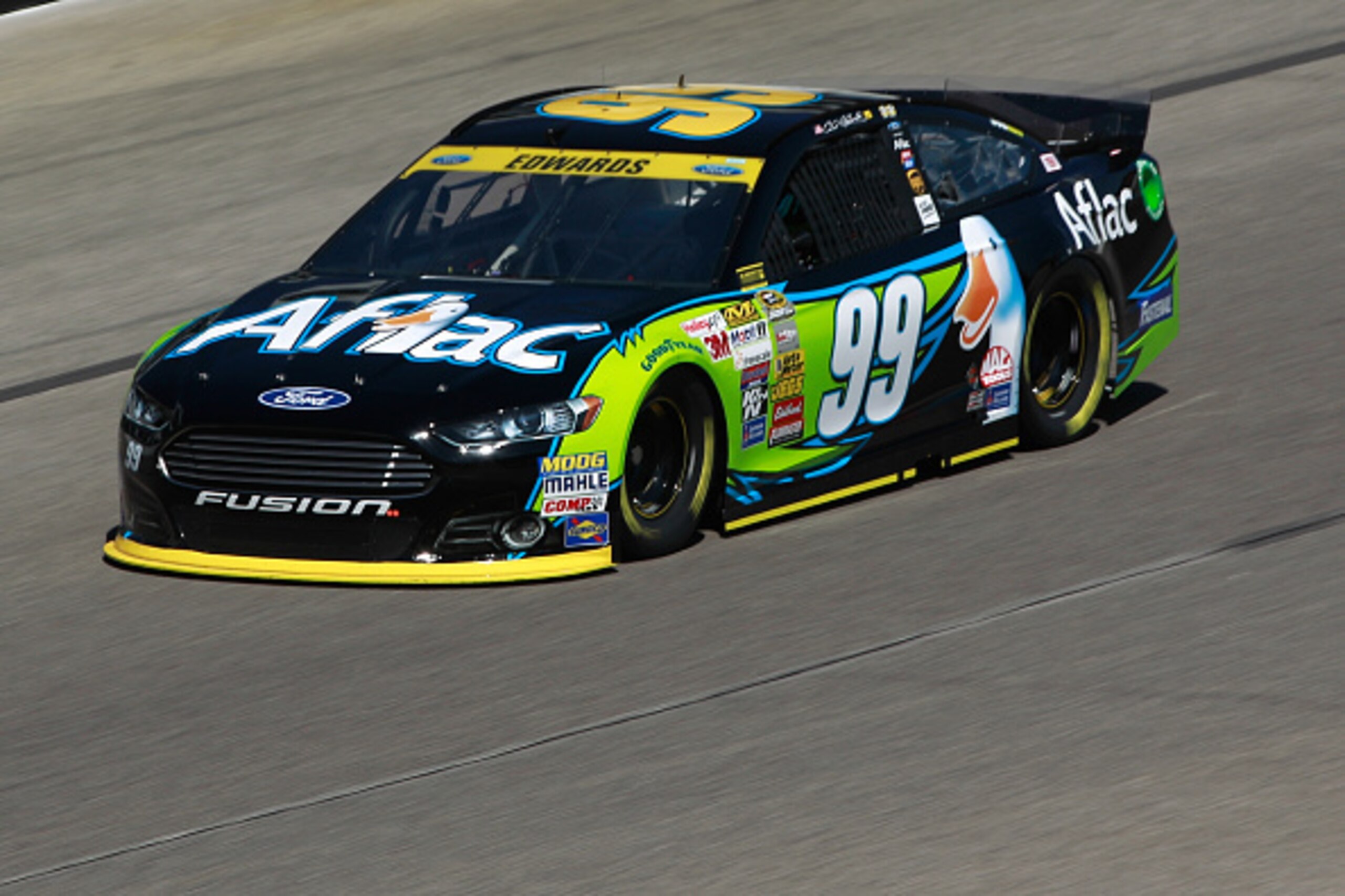 FORT WORTH, TX - OCTOBER 31:  Carl Edwards, driver of the #99 Aflac Ford, practices for the NASCAR Sprint Cup Series AAA Texas 500 at Texas Motor Speedway on October 31, 2014 in Fort Worth, Texas.  (Photo by Brian Lawdermilk/Getty Images)