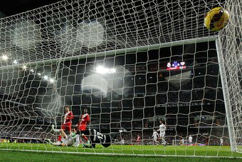 MADRID, SPAIN - NOVEMBER 08:  <em-11 of Real Madrid CF scores their opening goal during the La Liga match between Real Madrid CF and Rayo Vallecano de Madrid at Estadio Santiago Bernabeu on November 8, 2014 in Madrid, Spain.  (Photo by Gonzalo Arroyo More