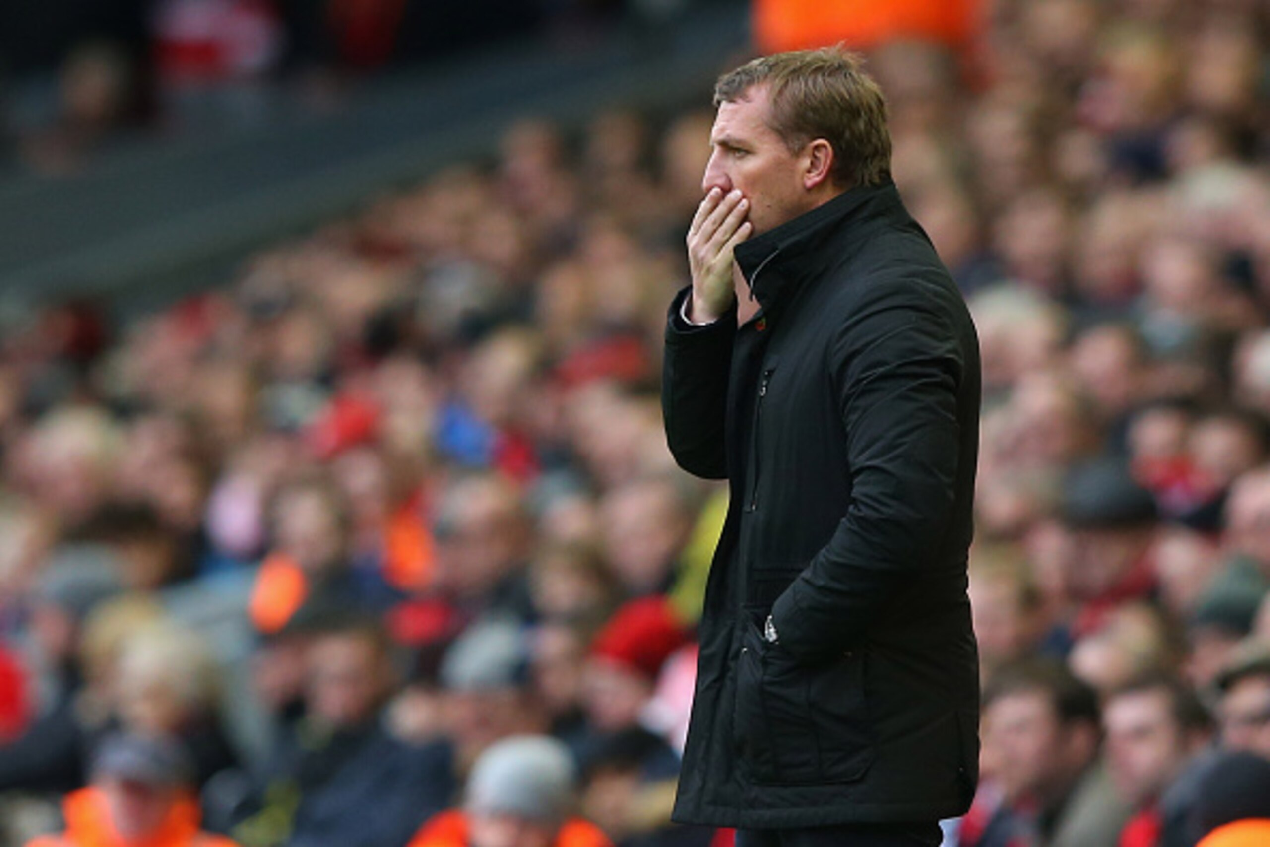 LIVERPOOL, ENGLAND - NOVEMBER 08:  Brendan Rodgers the manager of Liverpool looks on during the Barclays Premier League match between Liverpool and Chelsea at Anfield on November 8, 2014 in Liverpool, England.  (Photo by Alex Livesey/Getty Images)