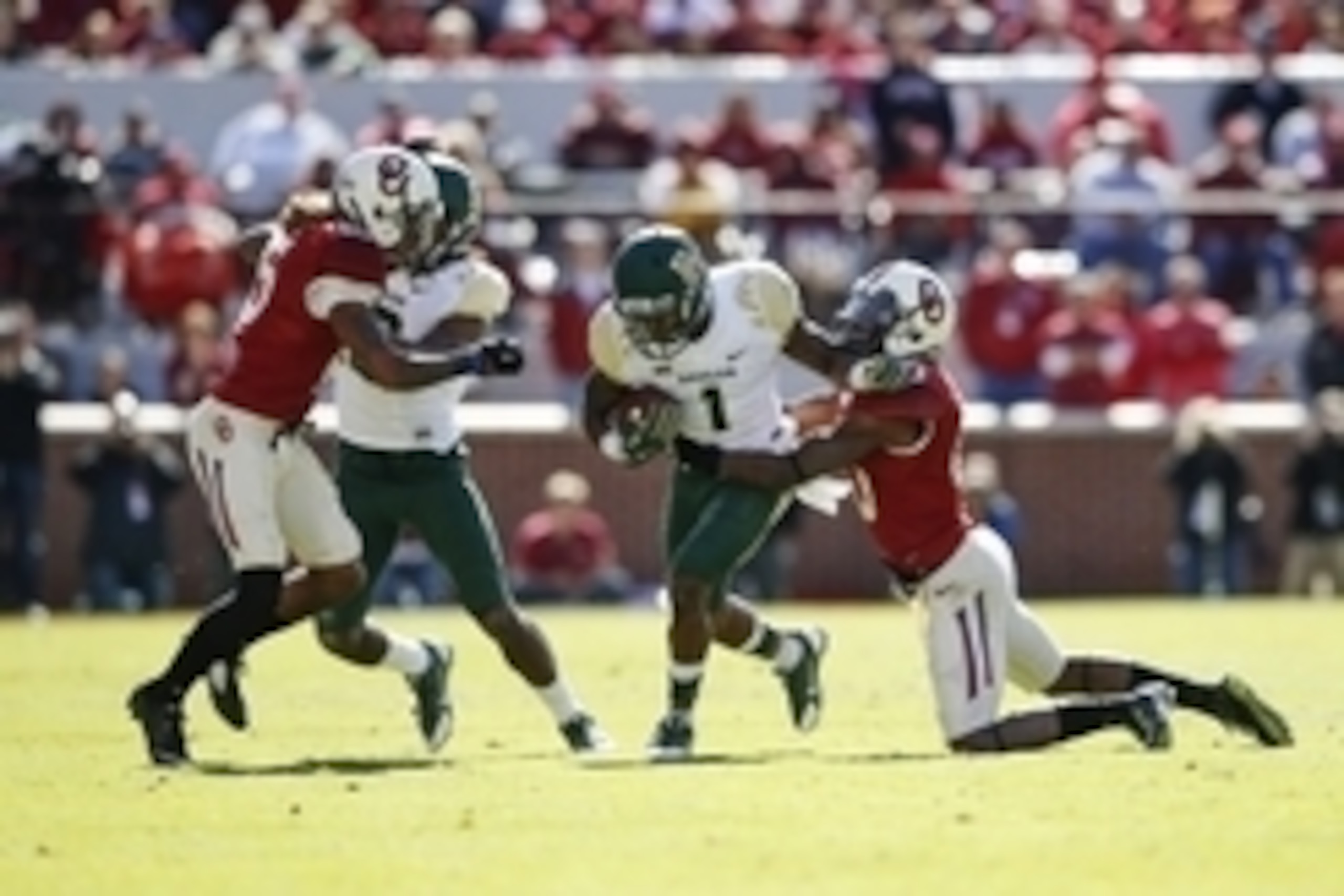 Nov 8, 2014; Norman, OK, USA; Baylor Bears wide receiver Corey Coleman (1) runs as Oklahoma Sooners safety Quentin Hayes (10) defends during the first half at Gaylord Family - Oklahoma Memorial Stadium. Mandatory Credit: Kevin Jairaj-USA TODAY Sports Nov 8, 2014; Norman, OK, USA; Baylor Bears wide receiver Corey Coleman (1) runs as Oklahoma Sooners safety Quentin Hayes (10) defends during the first half at Gaylord Family - Oklahoma Memorial Stadium. Mandatory Credit: Kevin Jairaj-USA TODAY Sports