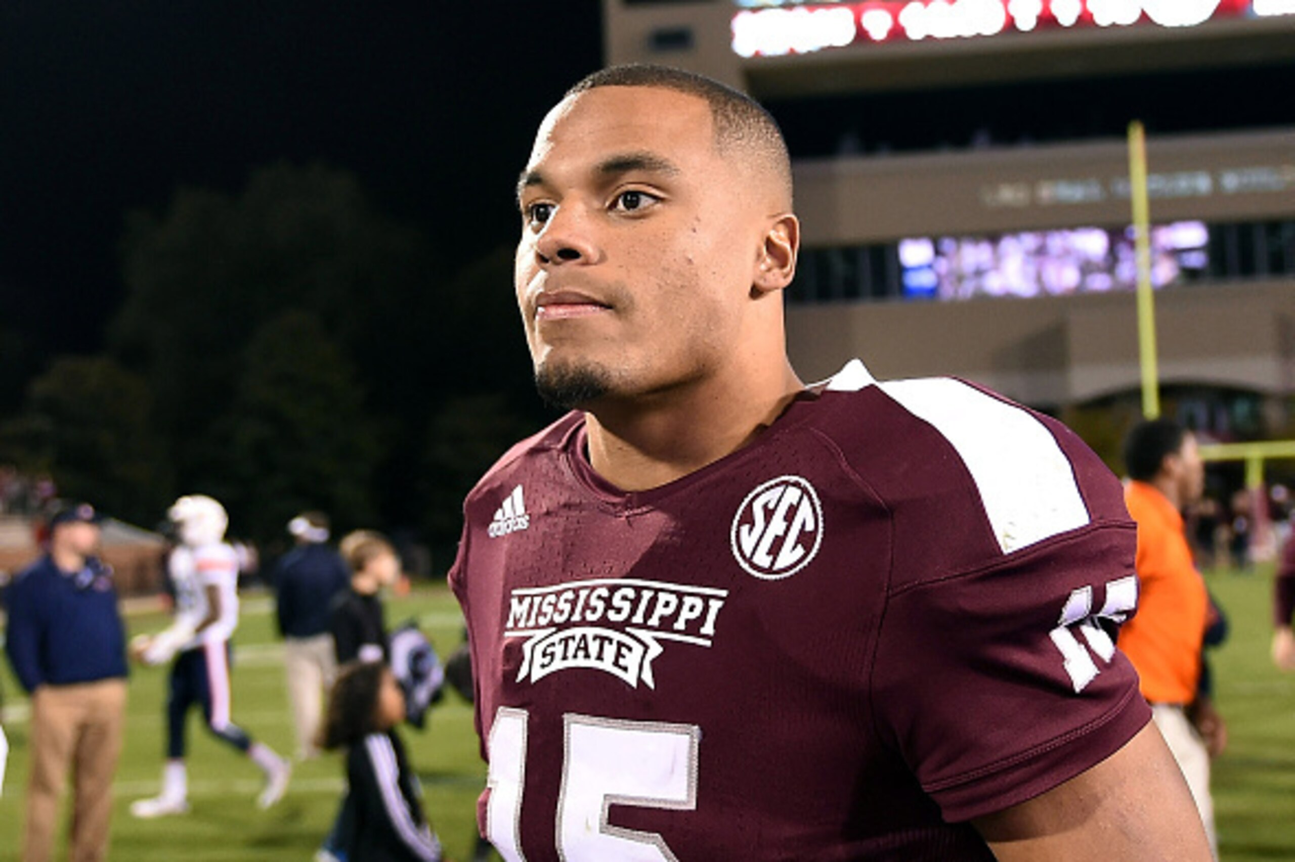 STARKVILLE, MS - NOVEMBER 08: Dak Prescott #15 of the Mississippi State Bulldogs leaves the field following a game against the Tennessee Martin Skyhawks at Davis Wade Stadium on November 8, 2014 in Starkville, Mississippi. (Photo by Stacy Revere/Getty I STARKVILLE, MS - NOVEMBER 08: Dak Prescott #15 of the Mississippi State Bulldogs leaves the field following a game against the Tennessee Martin Skyhawks at Davis Wade Stadium on November 8, 2014 in Starkville, Mississippi. (Photo by Stacy Revere/Getty I