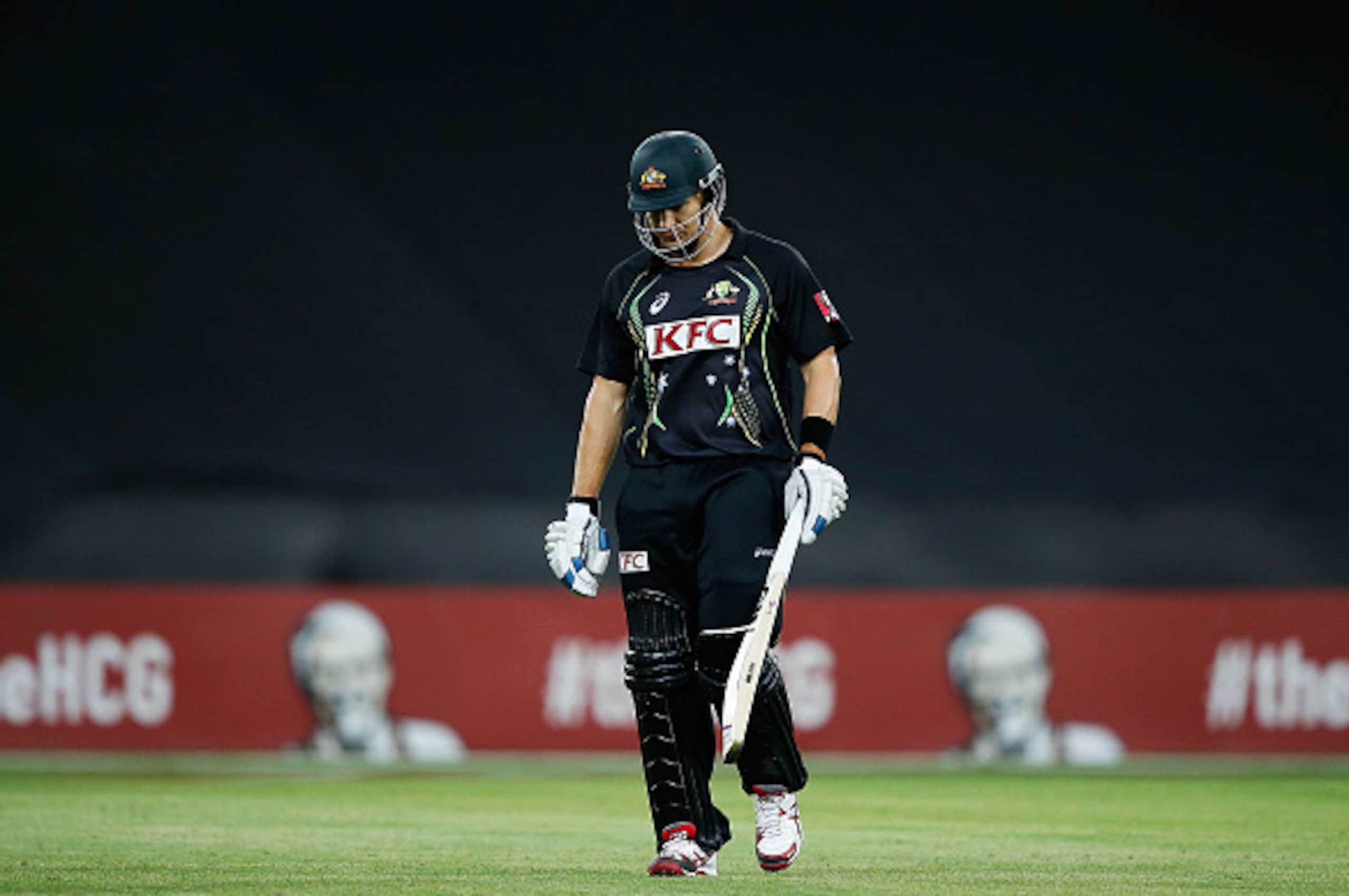 SYDNEY, AUSTRALIA - NOVEMBER 09:  Shane Watson of Australia walks off the pitch after losing his wicket during game three of the Men's International Twenty20 series between Australia and South Africa at ANZ Stadium on November 9, 2014 in Sydney, Australia