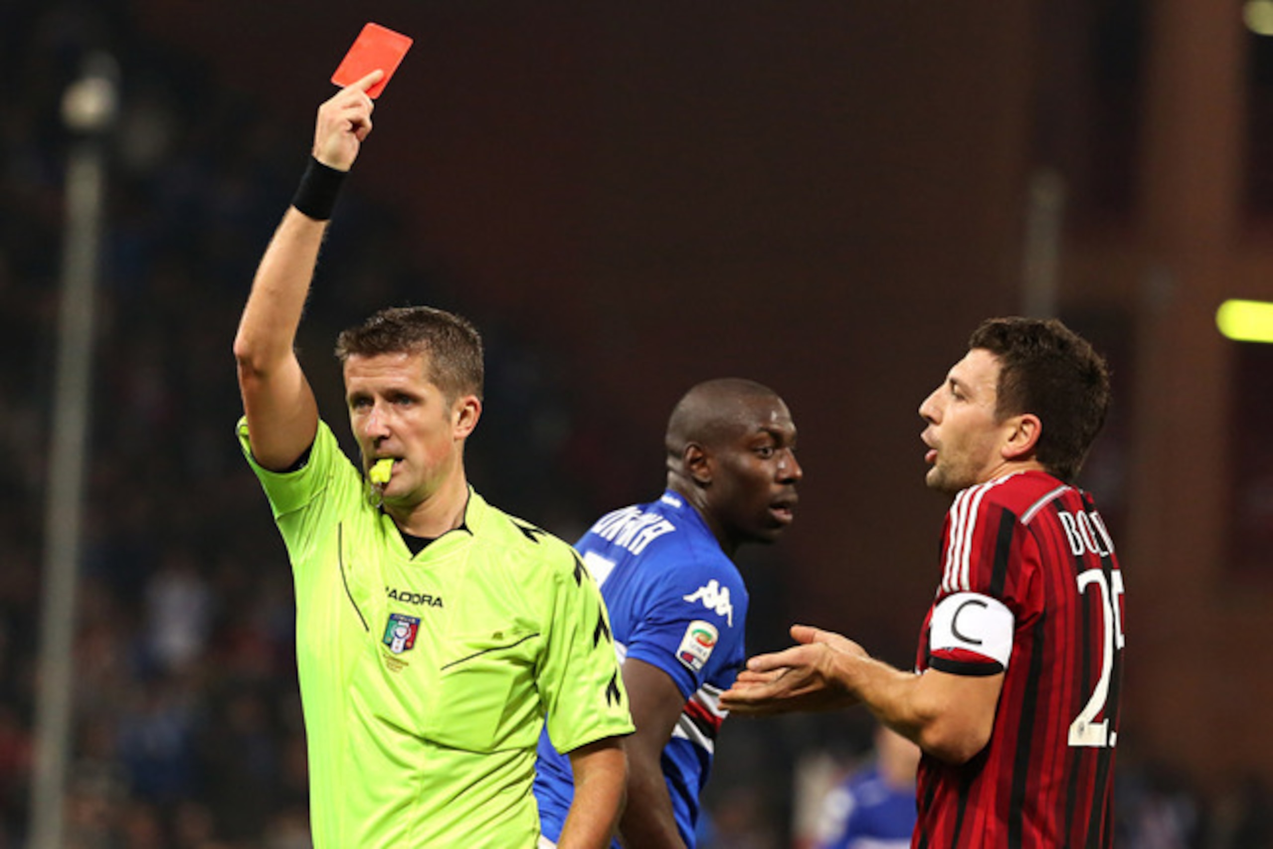 Daniele Bonera sees red against Sampdoria. Daniele Bonera sees red against Sampdoria.