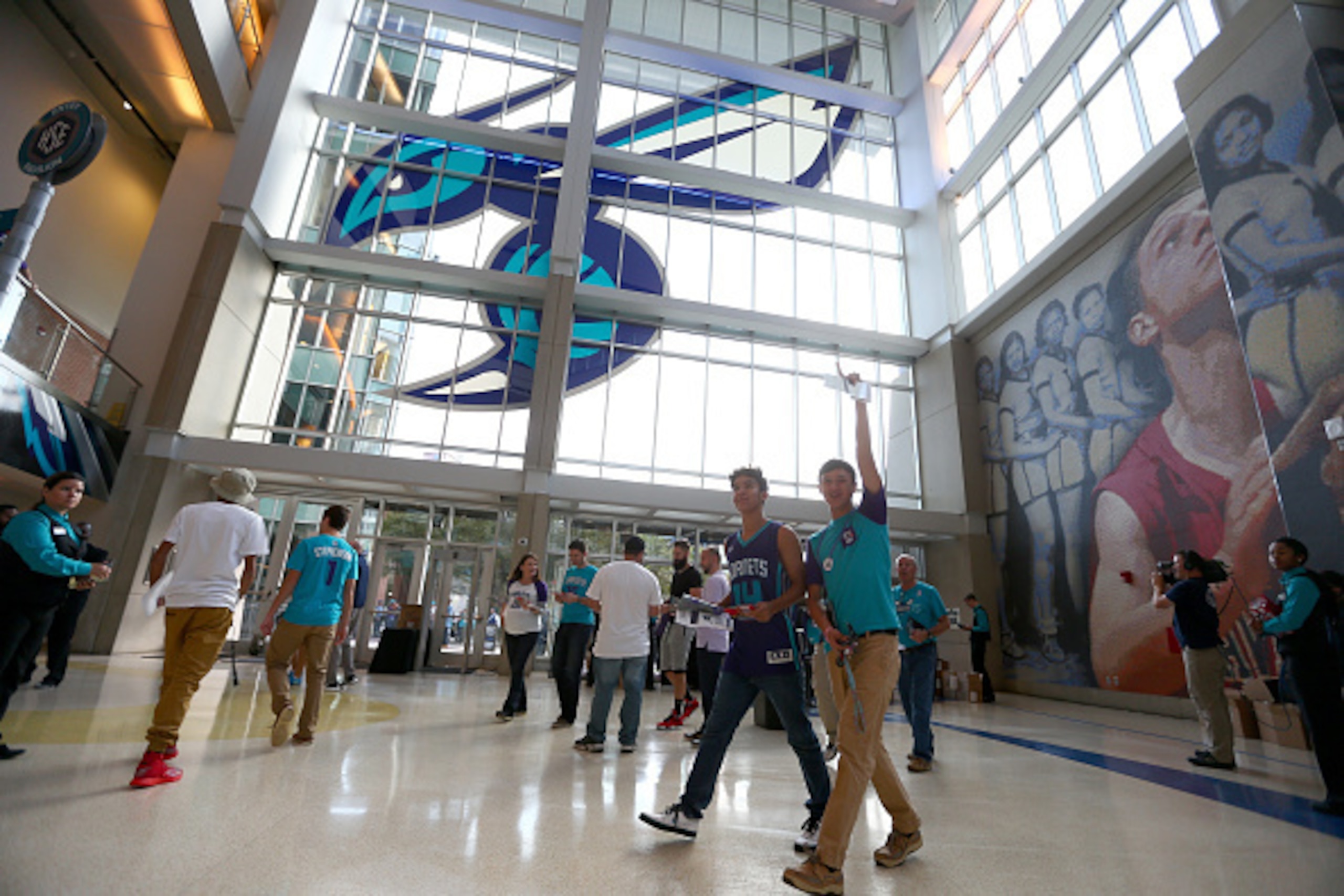 CHARLOTTE, NC - OCTOBER 29:  A general view of Charlotte Hornets fans on opening night before their game against the Milwaukee Bucks at Time Warner Cable Arena on October 29, 2014 in Charlotte, North Carolina.  NOTE TO USER: User expressly acknowledges an