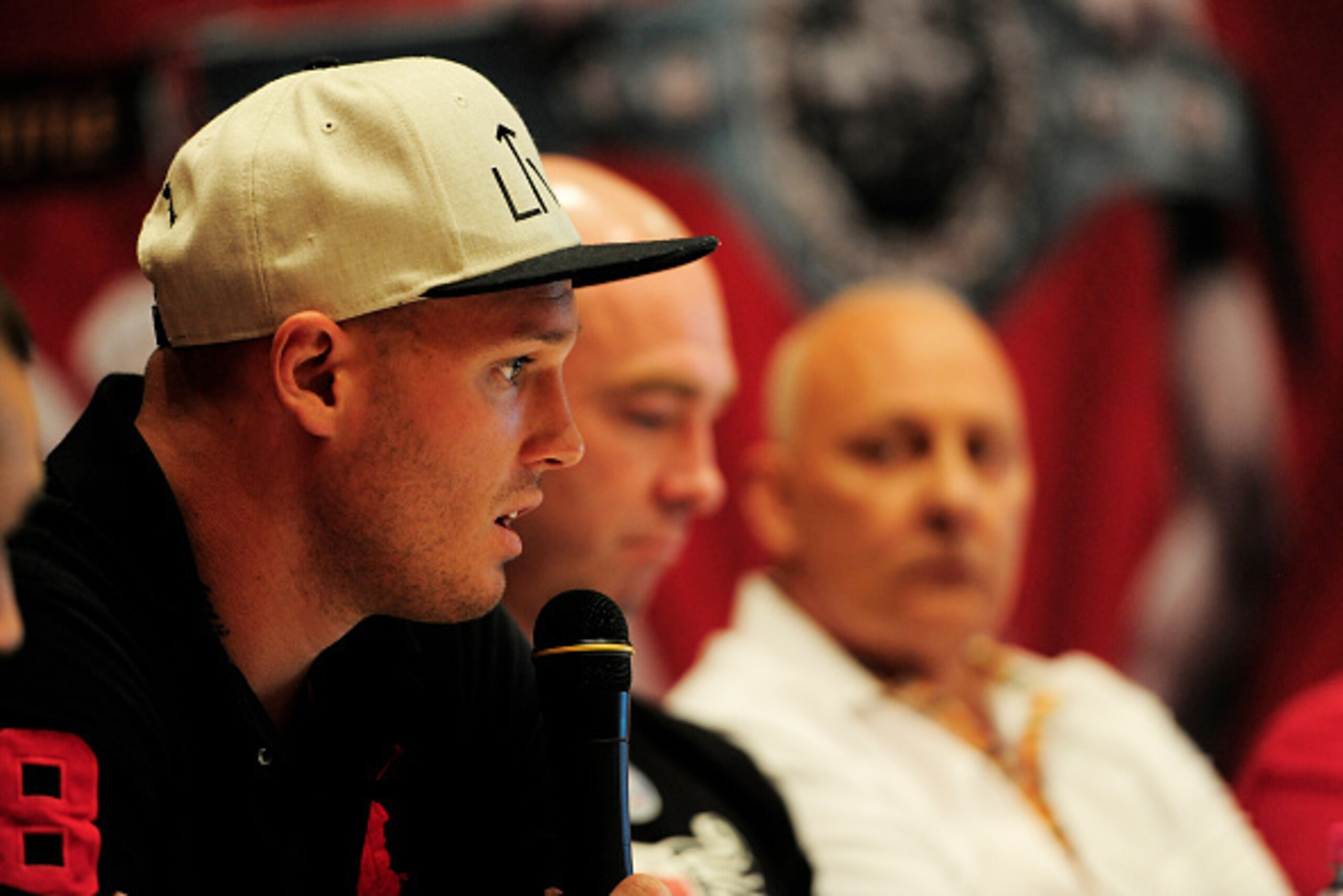 SYDNEY, AUSTRALIA - NOVEMBER 01: Cory Paterson speaks to the media during a press conference at The Kirribilli Club on November 1, 2014 in Sydney, Australia. Mundine will fight Sergey Rabchenko on November 12th in Melbourne.  (Photo by Brett Hemmings/Gett