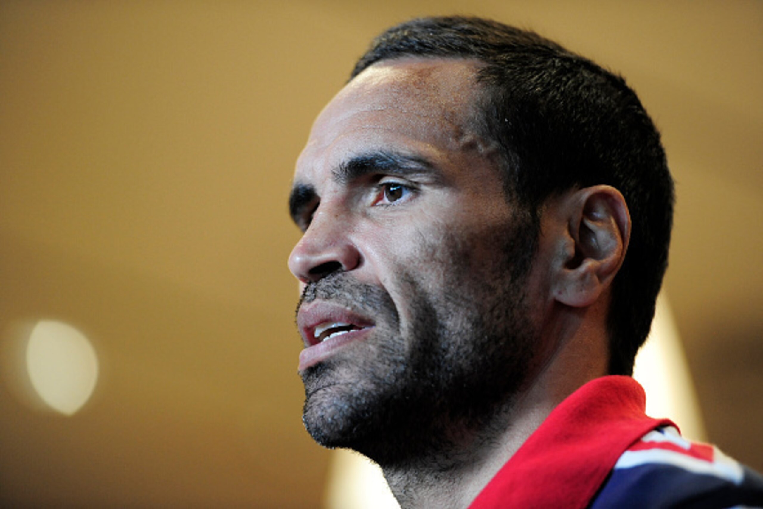 SYDNEY, AUSTRALIA - NOVEMBER 01:  Anthony Mundine looks on during a press conference at The Kirribilli Club on November 1, 2014 in Sydney, Australia. Mundine will fight Sergey Rabchenko on November 12th in Melbourne.  (Photo by Brett Hemmings/Getty Images