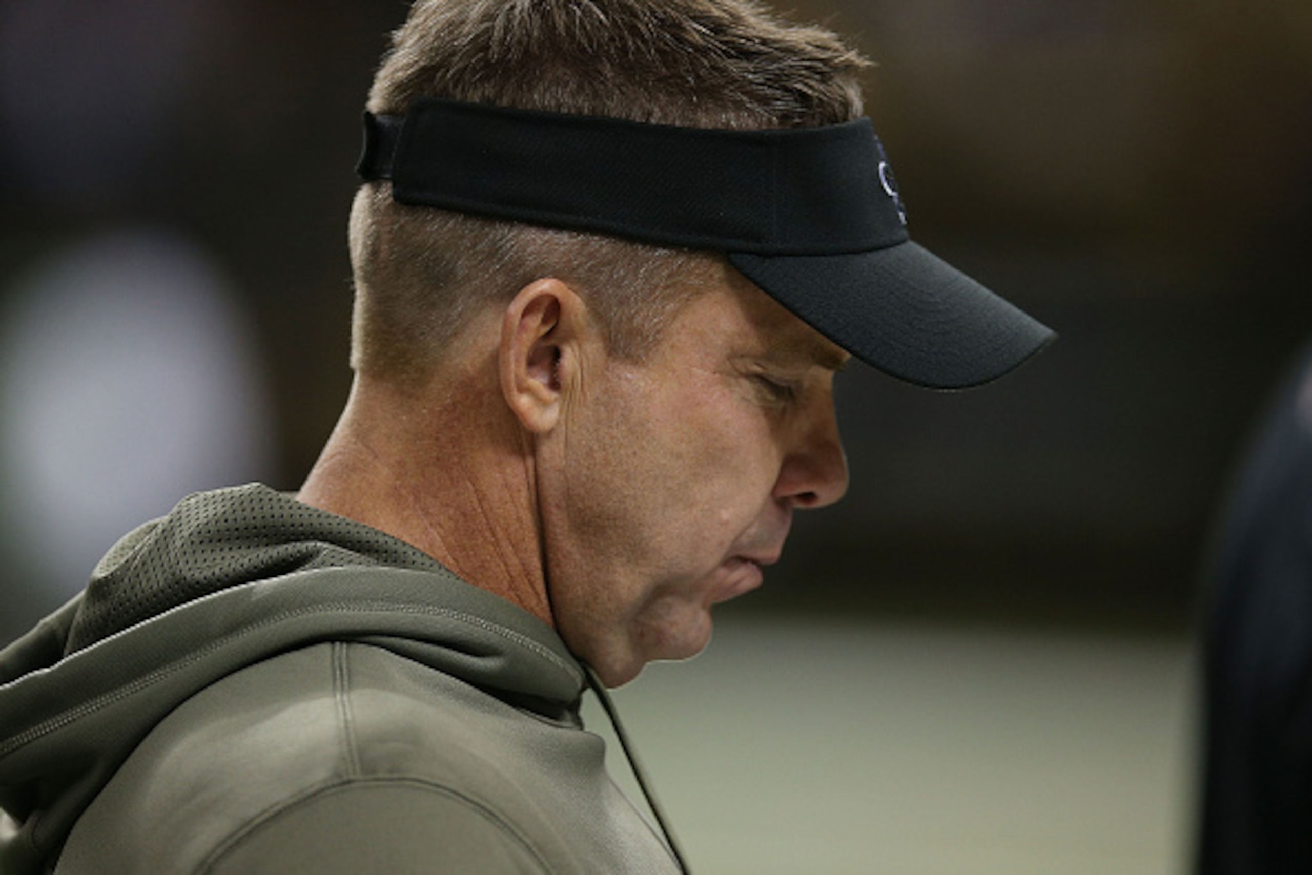 NEW ORLEANS, LA - NOVEMBER 09:  Head coach Sean Payton of the New Orleans Saints leaves the field following a game against the San Francisco 49ers at the Mercedes-Benz Superdome on November 9, 2014 in New Orleans, Louisiana.  (Photo by Chris Graythen/Gett