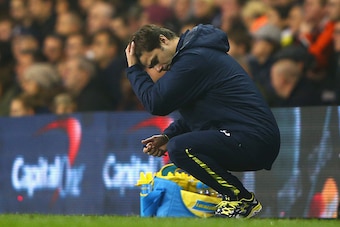 LONDON, ENGLAND - OCTOBER 29:  Manager Mauricio Pochettino of Spurs looks to the ground during the Capital One Cup Fourth Round match Tottenham Hotspur and Brighton & Hove Albion at White Hart Lane on October 29, 2014 in London, England.  (Photo by Ian Wa