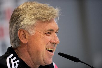 MADRID, SPAIN - OCTOBER 24:  Head coach Carlo Ancelotti of Real Madrid smiles during his press conference after a team training session the day before the La Liga match against FC Barcelona at Ciudad Deportivo Real Madrid on October 24, 2014 in Madrid, Sp