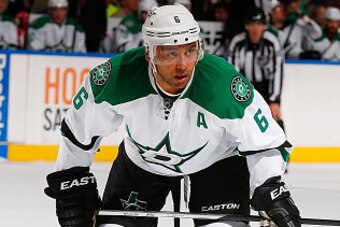 UNIONDALE, NY - OCTOBER 25:  Trevor Daley #6 of the Dallas Stars skates against the New York Islanders  at Nassau Veterans Memorial Coliseum on October 25, 2014 in Uniondale, New York. The New York Islanders defeated the Dallas Stars 7-5.  (Photo by Mike 
