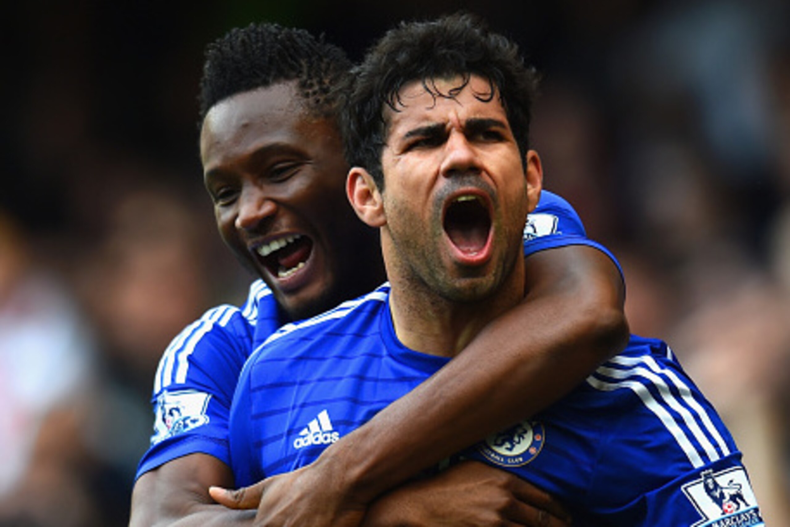 LONDON, ENGLAND - OCTOBER 05: Diego Costa of Chelsea celebrates scoring their second goal with John Obi Mikel of Chelsea during the Barclays Premier League match between Chelsea and Arsenal at Stamford Bridge on October 4, 2014 in London, England. (Phot LONDON, ENGLAND - OCTOBER 05: Diego Costa of Chelsea celebrates scoring their second goal with John Obi Mikel of Chelsea during the Barclays Premier League match between Chelsea and Arsenal at Stamford Bridge on October 4, 2014 in London, England. (Phot