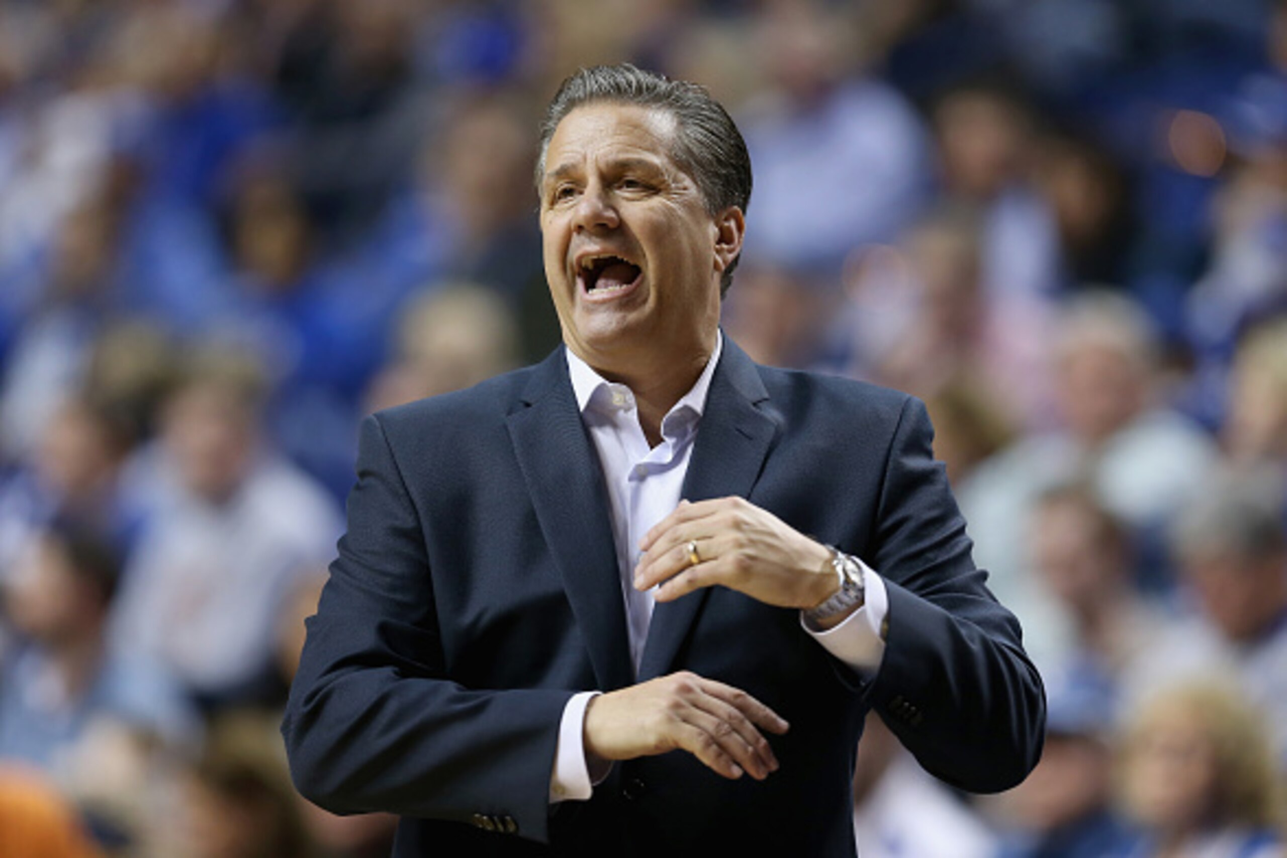 LEXINGTON, KY - NOVEMBER 09: John Calipari the head coach of the Kentucky Wildcats gives instructions to his team during the game against the Georgetown College Tigers at Rupp Arena on November 9, 2014 in Lexington, Kentucky. (Photo by Andy Lyons/Getty LEXINGTON, KY - NOVEMBER 09: John Calipari the head coach of the Kentucky Wildcats gives instructions to his team during the game against the Georgetown College Tigers at Rupp Arena on November 9, 2014 in Lexington, Kentucky. (Photo by Andy Lyons/Getty