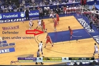When Ron Baker's defender goes under the screen, he immediately pulls the trigger for a three.