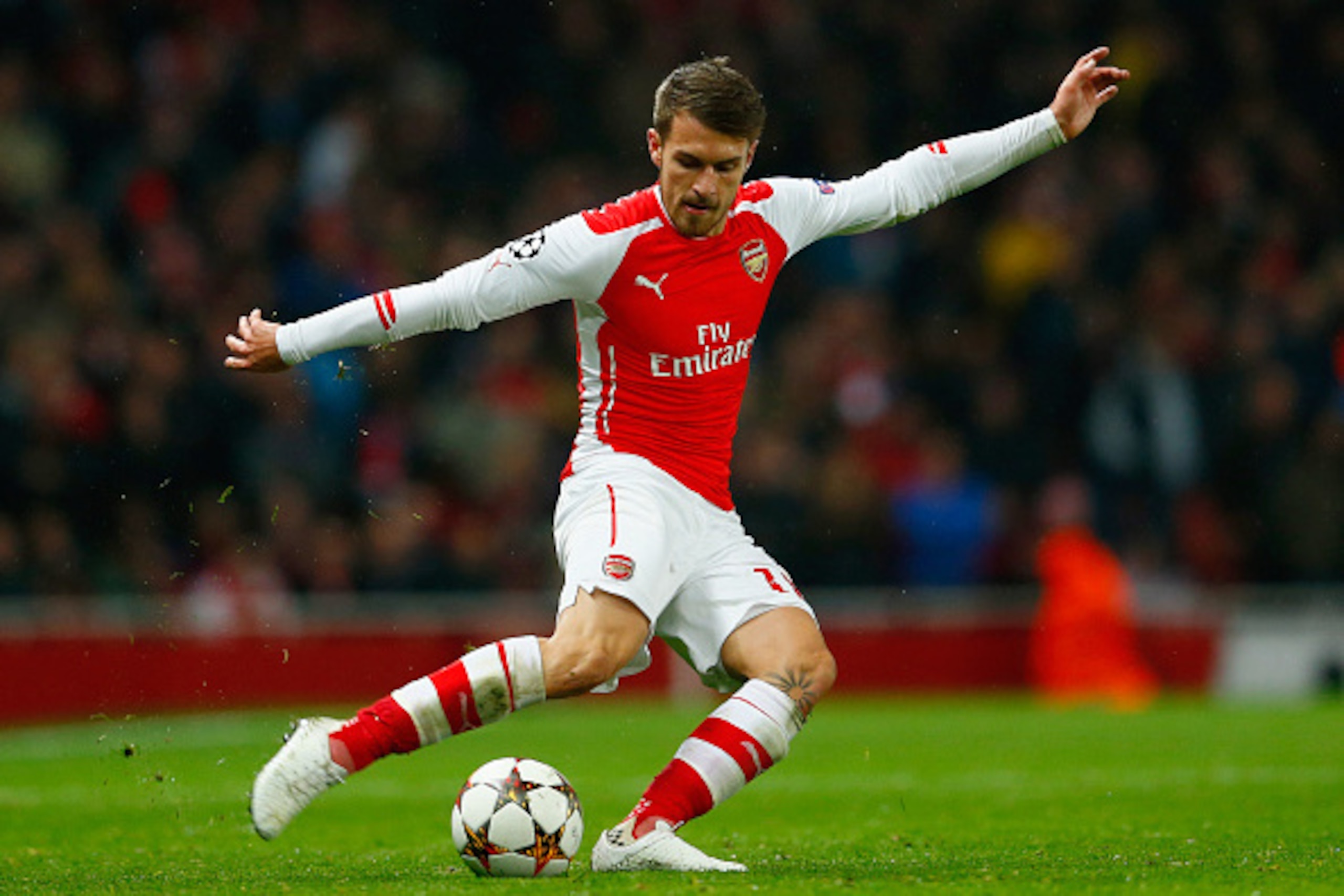 LONDON, ENGLAND - NOVEMBER 04:  Aaron Ramsey of Arsenal in action during the UEFA Champions League Group D match between Arsenal FC and RSC Anderlecht at Emirates Stadium on November 4, 2014 in London, United Kingdom.  (Photo by Michael Regan/Getty Images