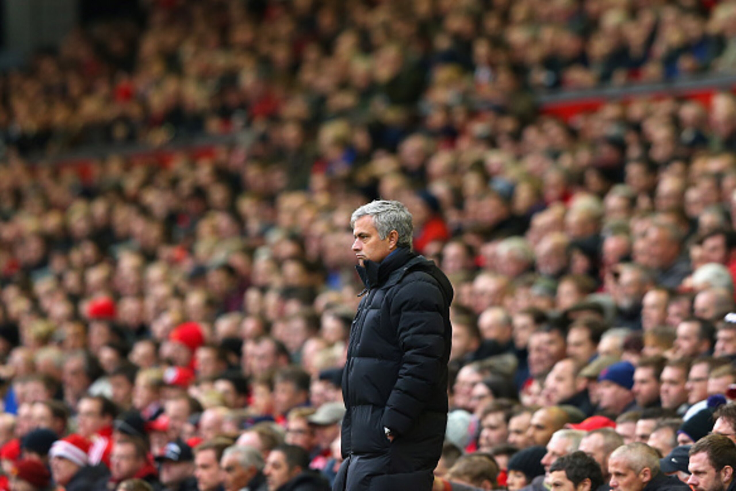 LIVERPOOL, ENGLAND - NOVEMBER 08: Jose Mourinho the manager of Chelsea looks on during the Barclays Premier League match between Liverpool and Chelsea at Anfield on November 8, 2014 in Liverpool, England. (Photo by Alex Livesey/Getty Images) LIVERPOOL, ENGLAND - NOVEMBER 08: Jose Mourinho the manager of Chelsea looks on during the Barclays Premier League match between Liverpool and Chelsea at Anfield on November 8, 2014 in Liverpool, England. (Photo by Alex Livesey/Getty Images)