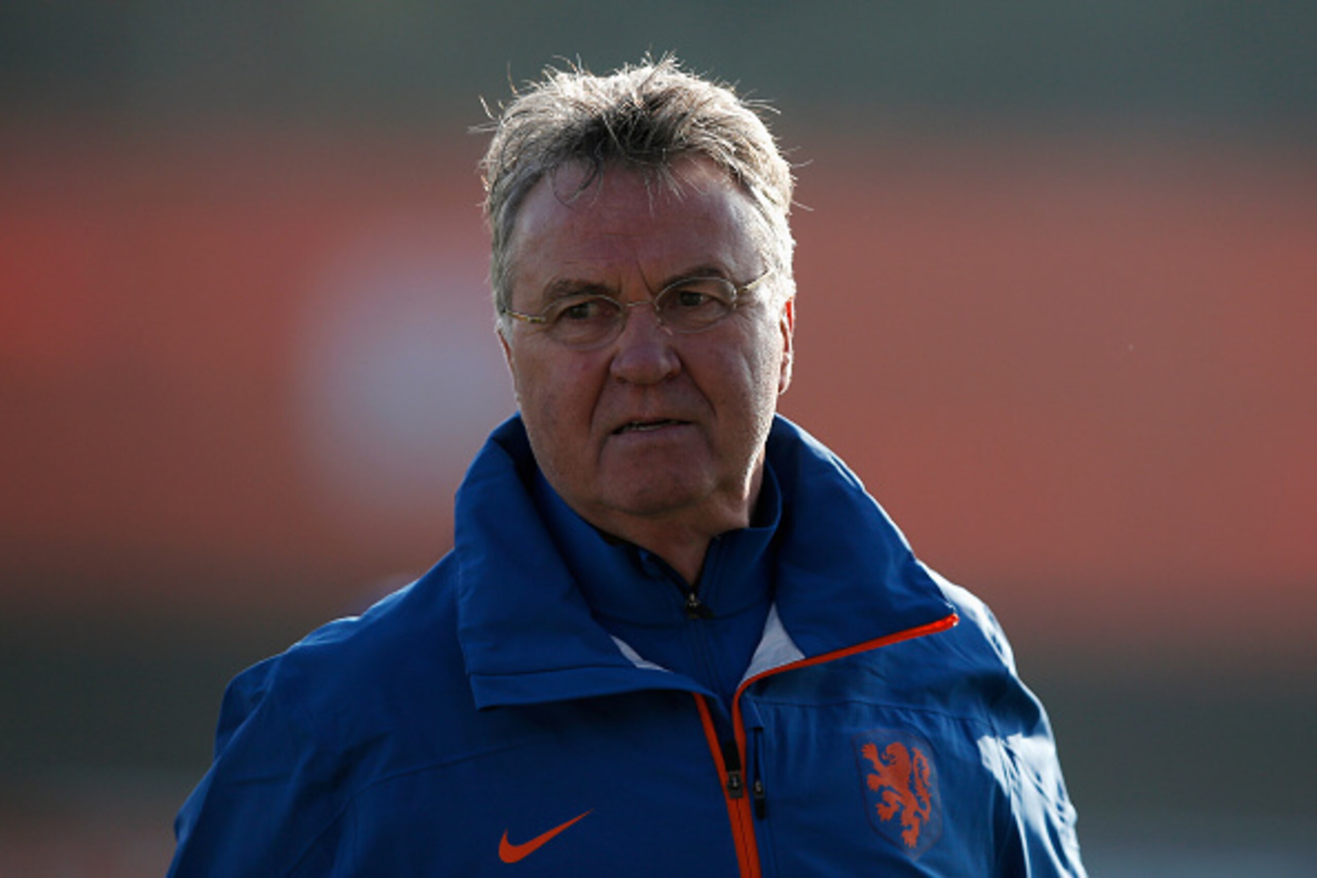 KATWIJK, NETHERLANDS - NOVEMBER 11:  Guus Hiddink, Head Coach / Manager of the Netherlands looks on during the Netherlands Training session held at the Quick Boys Sportpark Nieuw Zuid Stadium on November 11, 2014 in Katwijk, Netherlands.  (Photo by Dean M