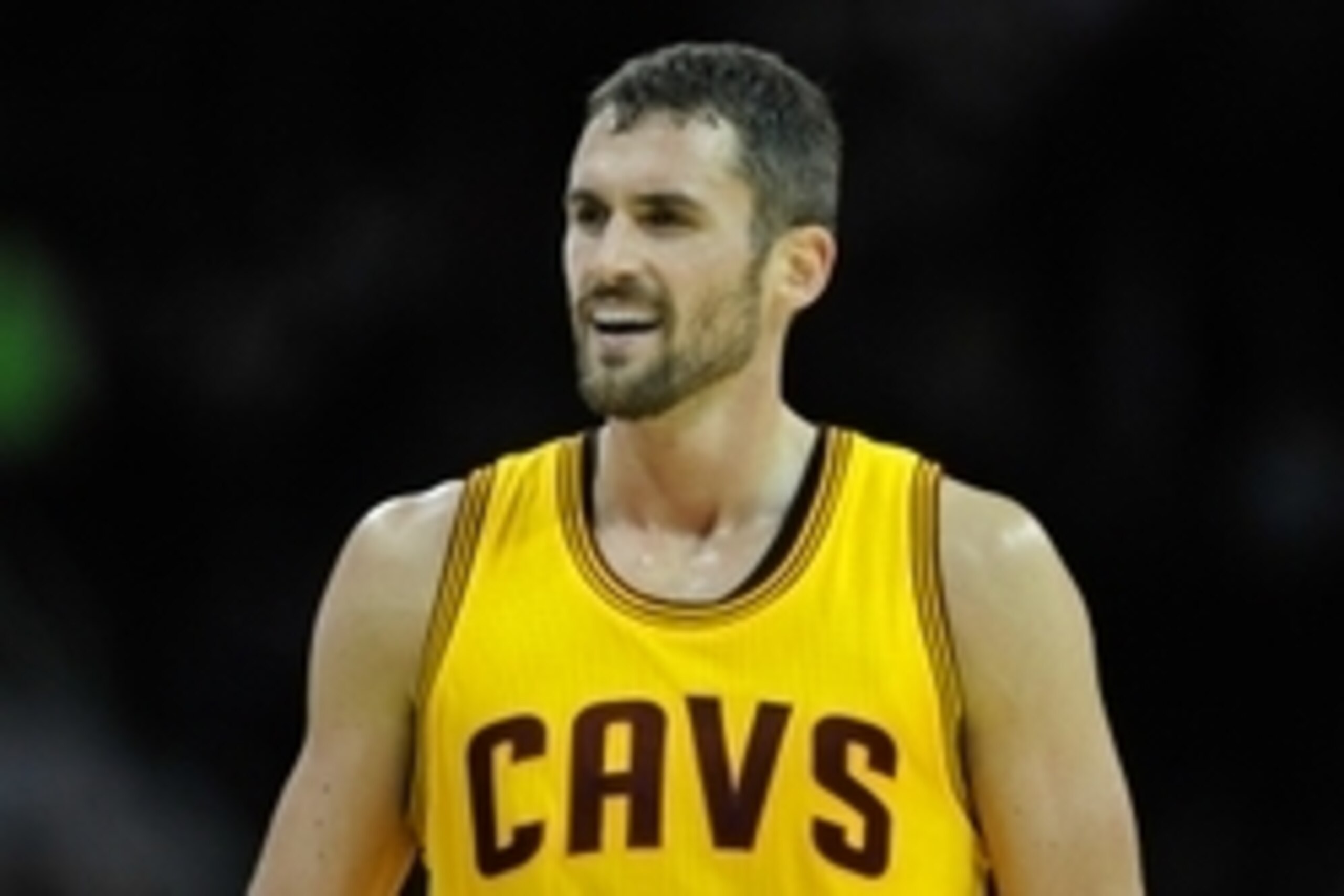 Oct 14, 2014; Cleveland, OH, USA; Cleveland Cavaliers forward Kevin Love (0) reacts against the Milwaukee Bucks at Quicken Loans Arena. Cleveland won 106-100. Mandatory Credit: David Richard-USA TODAY Sports