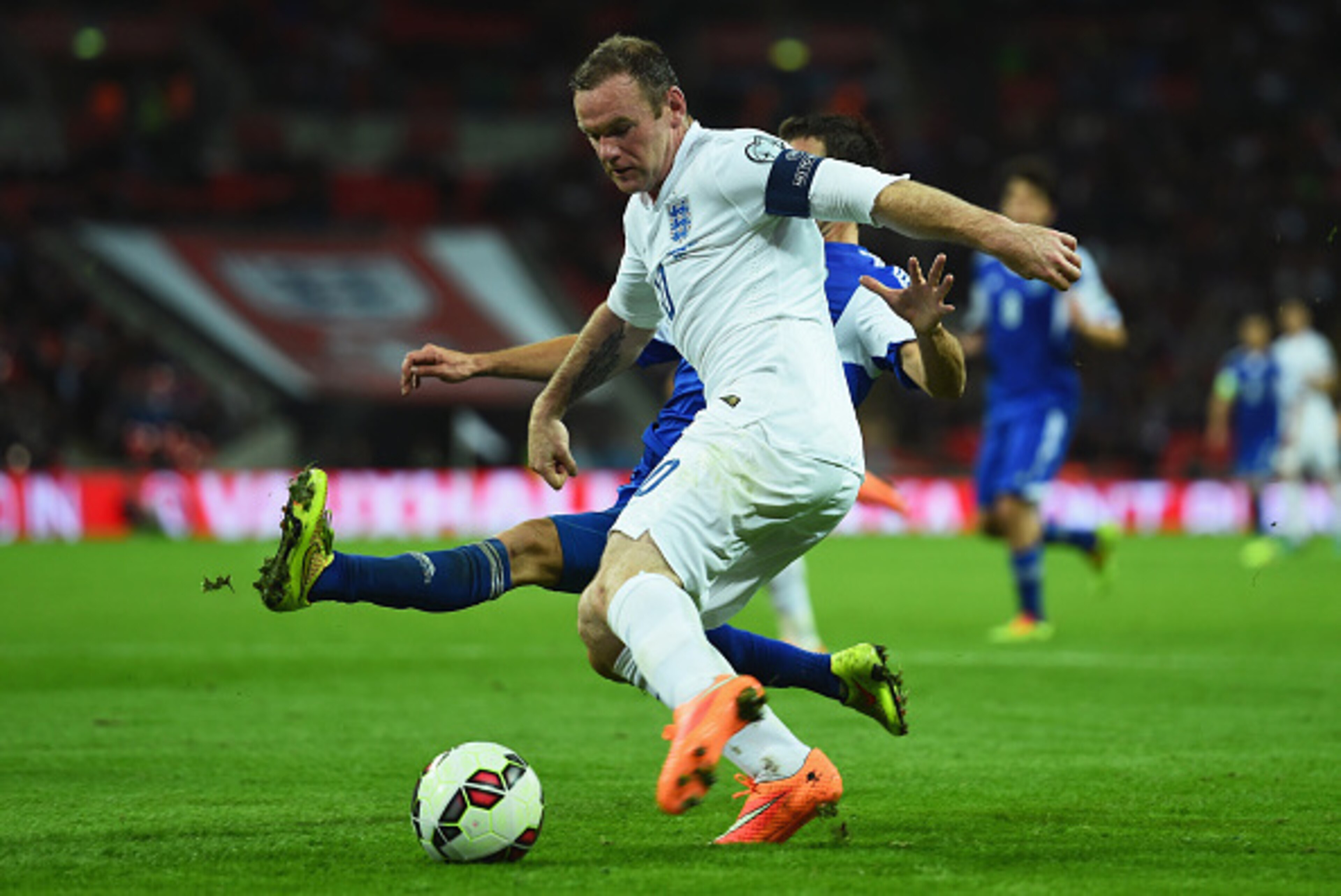 LONDON, ENGLAND - OCTOBER 09: Wayne Rooney of England during the EURO 2016 Group E Qualifying match between England and San Marino at Wembley Stadium on October 9, 2014 in London, England.  (Photo by Shaun Botterill/Getty Images)
