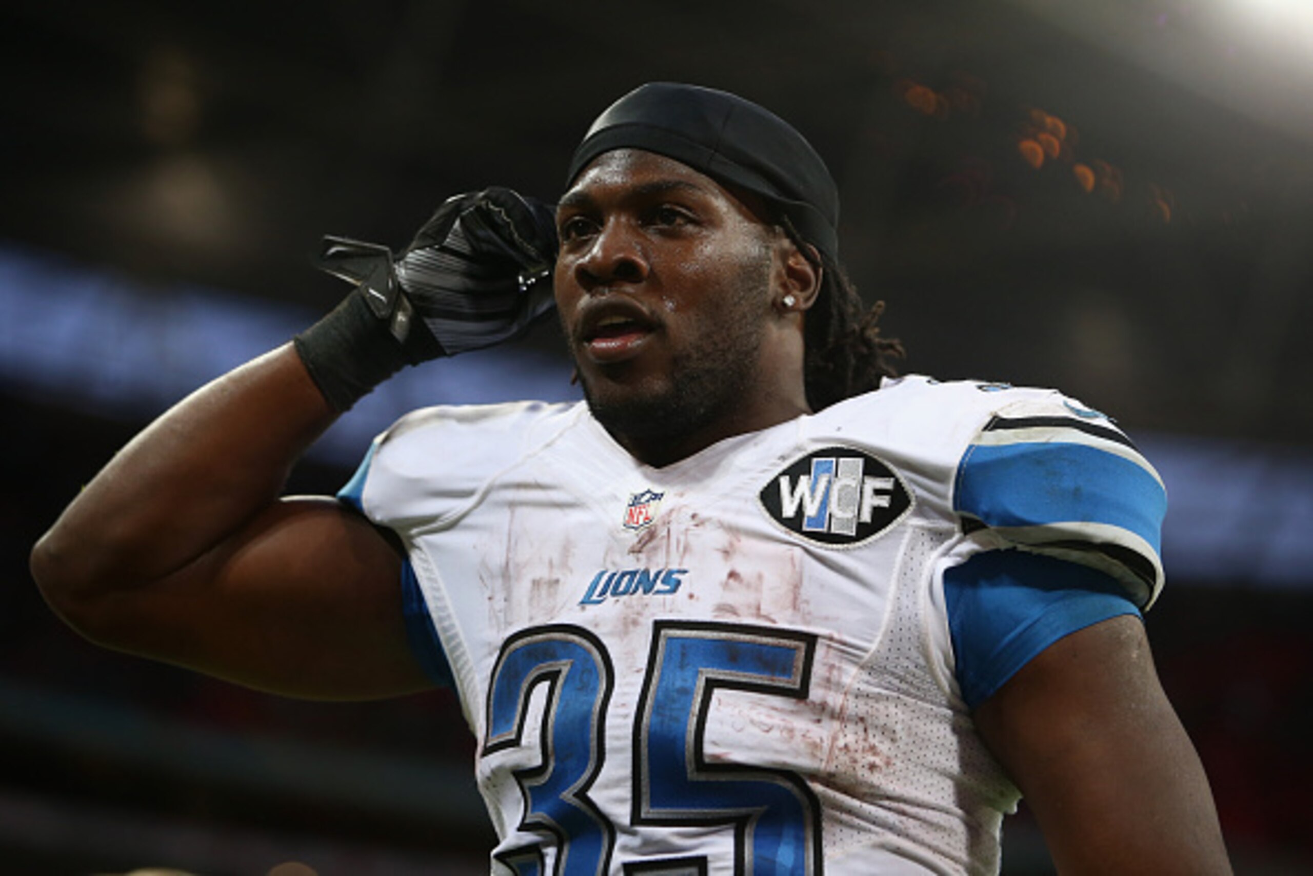 LONDON, ENGLAND - OCTOBER 26:  Joique Bell #35 of the Detroit Lions looks on after victory during the NFL match between Detroit Lions and  Atlanta Falcons at Wembley Stadium on October 26, 2014 in London, England.  (Photo by Jordan Mansfield/Getty Images)