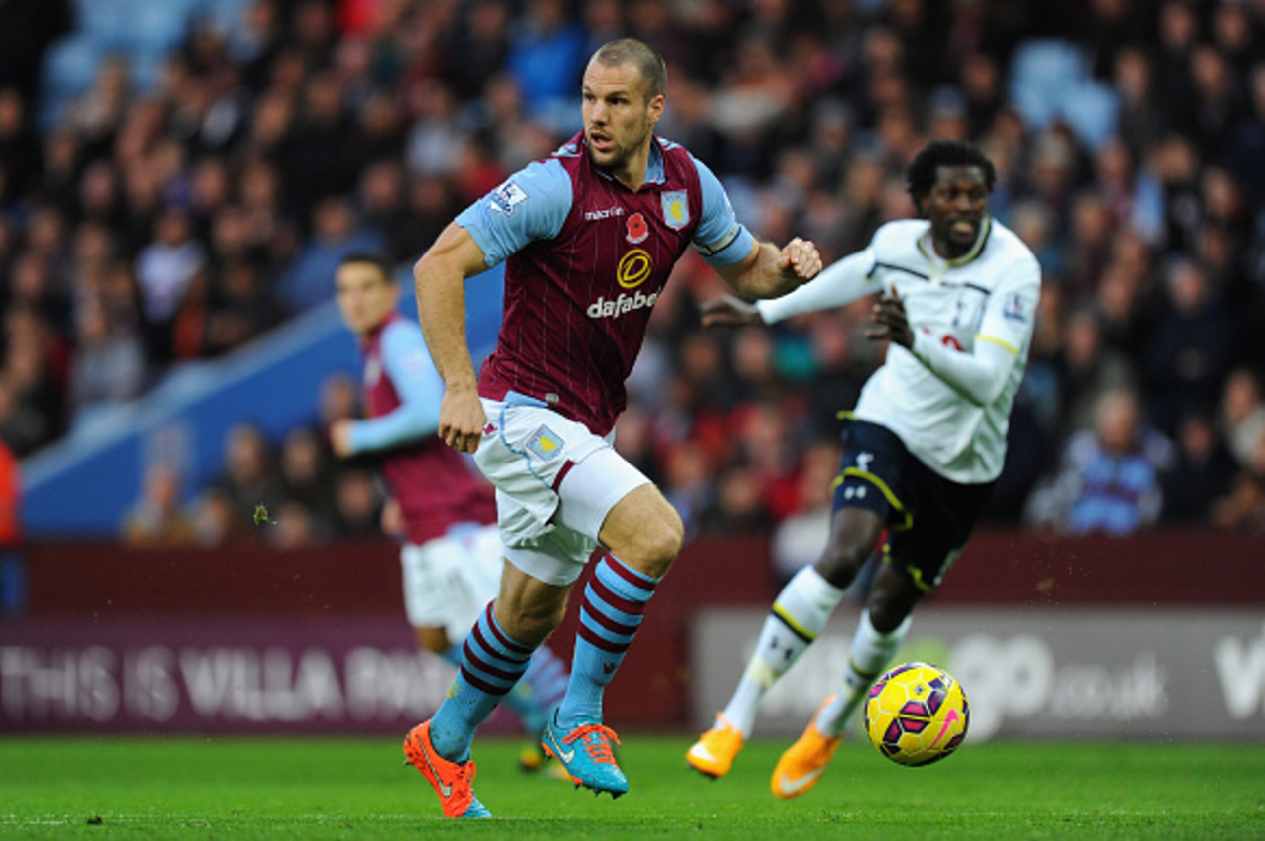 BIRMINGHAM, ENGLAND - NOVEMBER 02:  Villa player Ron Vlaar in action during the Barclays Premier League match between Aston Villa and Tottenham Hotspur at Villa Park on November 2, 2014 in Birmingham, England.  (Photo by Stu Forster/Getty Images)