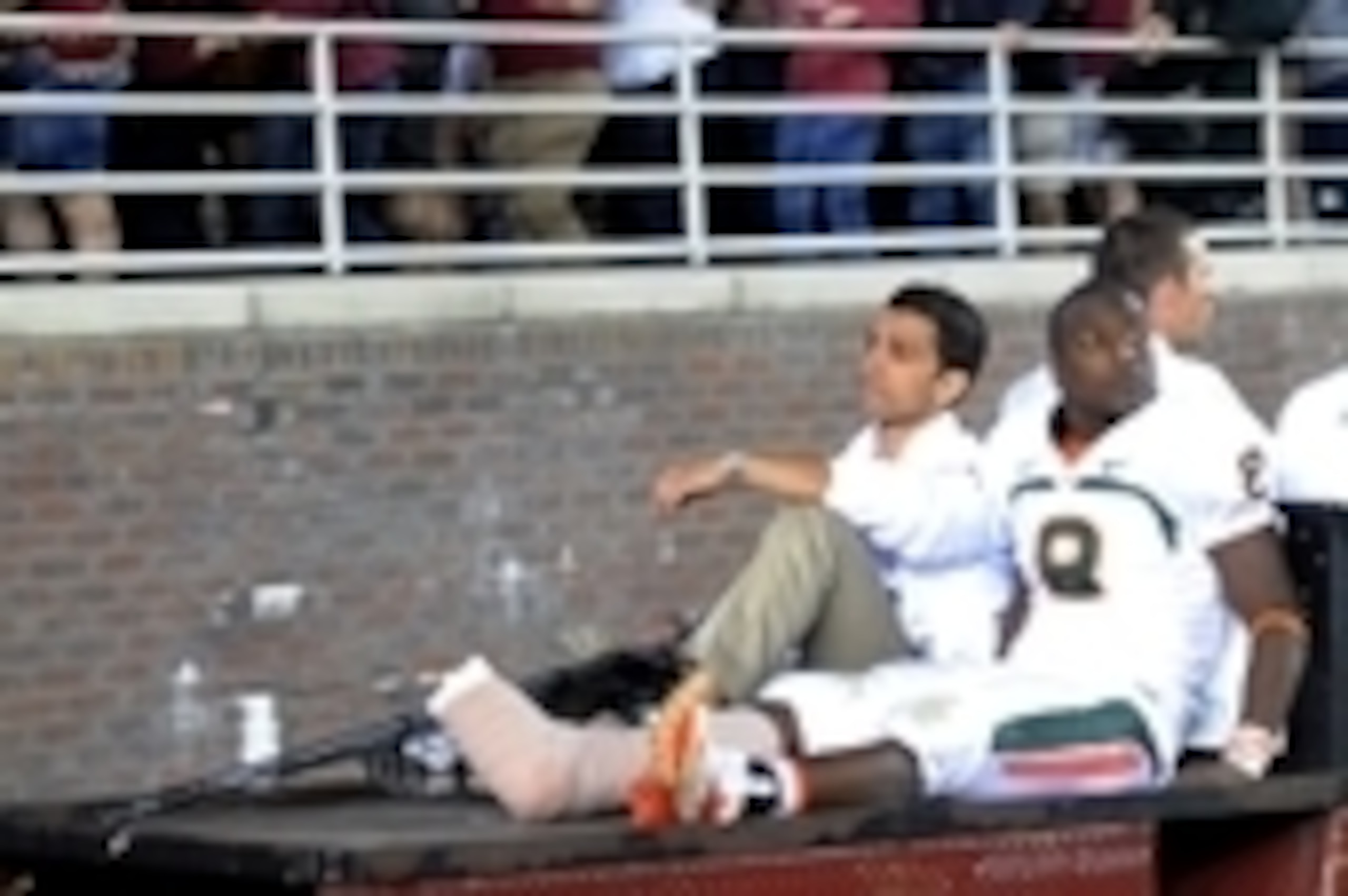 Nov 2, 2013; Tallahassee, FL, USA; Miami Hurricanes running back Duke Johnson (8) is carted off with an injury after the game against the Florida State Seminoles at Doak Campbell Stadium. Mandatory Credit: Melina Vastola-USA TODAY Sports Nov 2, 2013; Tallahassee, FL, USA; Miami Hurricanes running back Duke Johnson (8) is carted off with an injury after the game against the Florida State Seminoles at Doak Campbell Stadium. Mandatory Credit: Melina Vastola-USA TODAY Sports