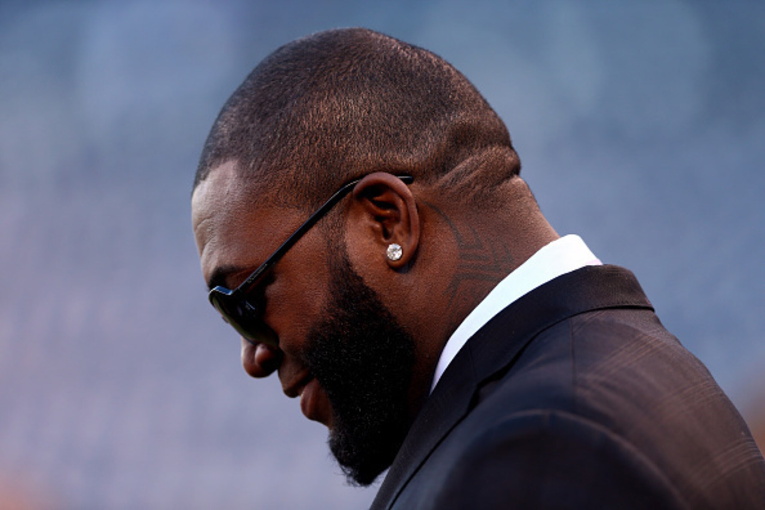 KANSAS CITY, MO - OCTOBER 21: David Ortiz of the Boston Red Sox looks on during batting practice before Game One of the 2014 World Series between the Kansas City Royals and the San Francisco Giants at Kauffman Stadium on October 21, 2014 in Kansas City, M