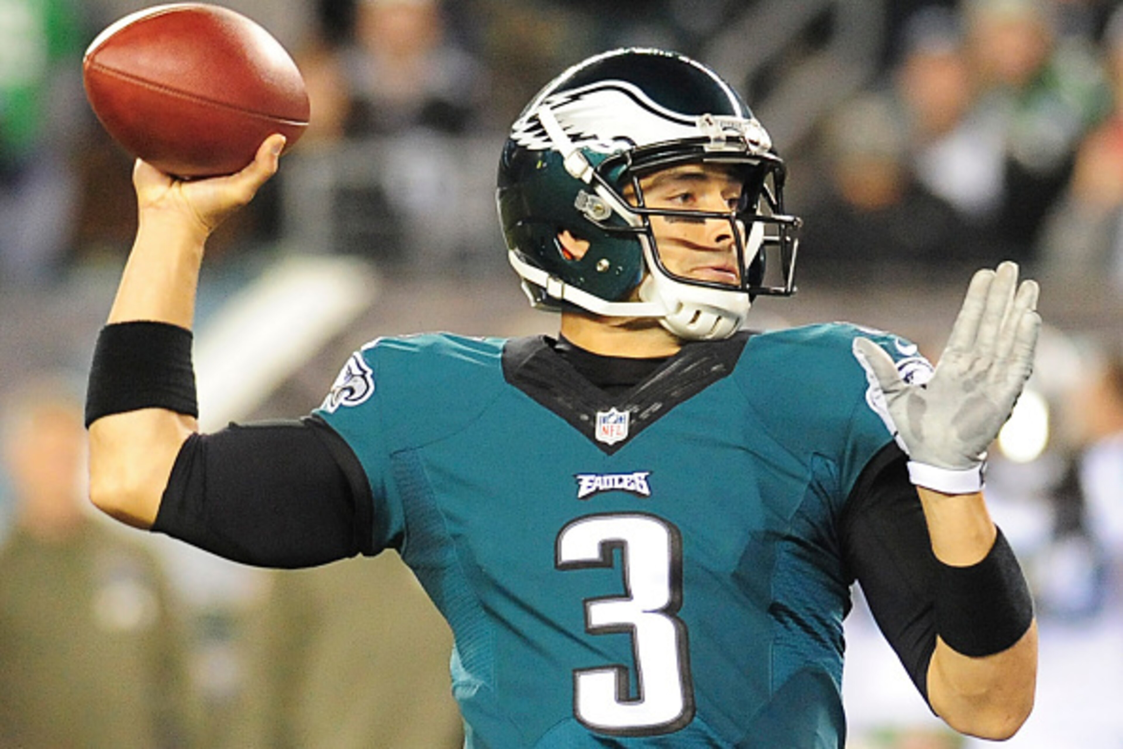 PHILADELPHIA, PA - NOVEMBER 10: Mark Sanchez #3 of the Philadelphia Eagles throws a pass in the first quarter against the Carolina Panthers on November 10, 2014 at Lincoln Financial Field in Philadelphia, Pennsylvania. (Photo by Evan Habeeb/Getty Images)