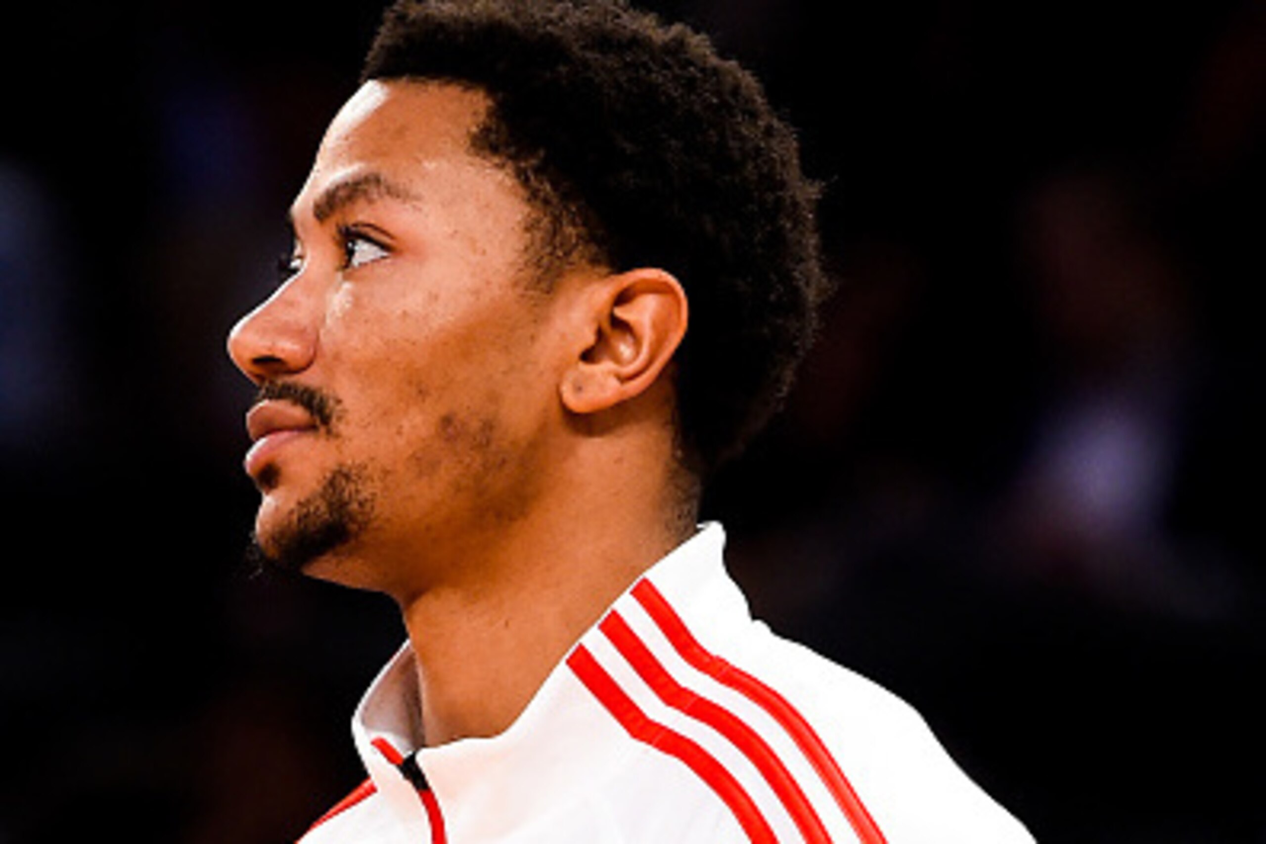 NEW YORK, NY - OCTOBER 29: Derrick Rose #1 of the Chicago Bulls looks on during a game against the New York Knicks at Madison Square Garden on October 29, 2014 in New York City. NOTE TO USER: User expressly acknowledges and agrees that, by downloading and