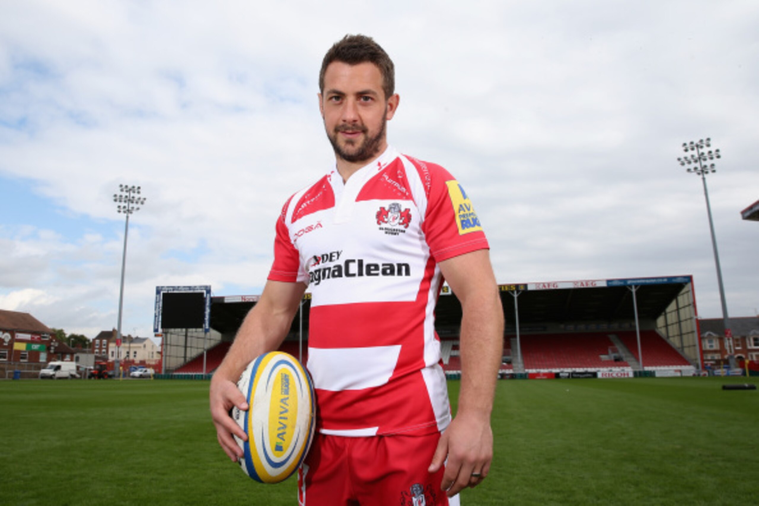 GLOUCESTER, ENGLAND - AUGUST 21:  Greig Laidlaw of Gloucester poses at the photocall held at Kingsholm Stadium on August 21, 2014 in Gloucester, England.  (Photo by David Rogers/Getty Images)