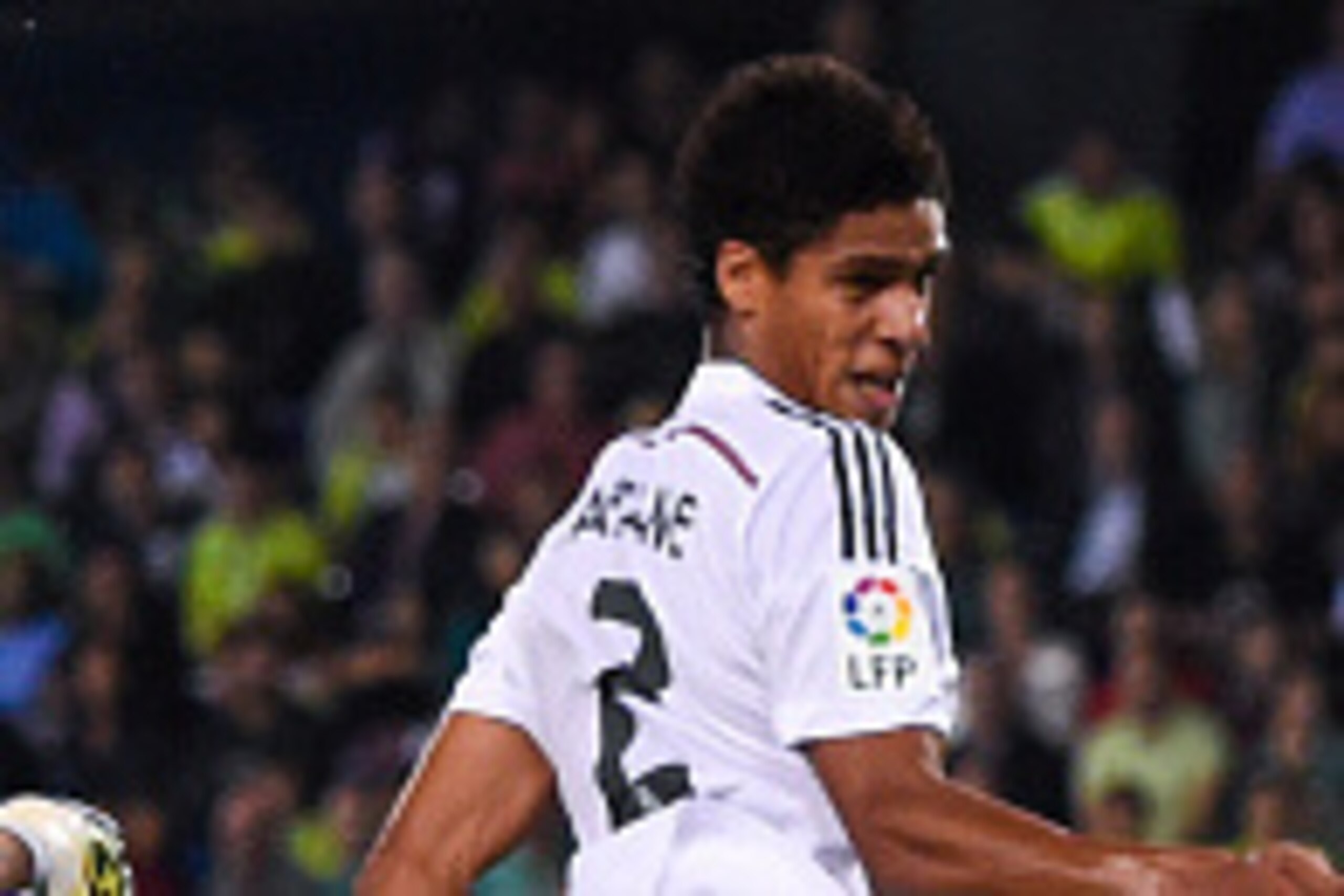 BARCELONA, SPAIN - OCTOBER 29:  Raphael Varane of Real Madrid CF scores his team's second goal during the Copa Del Rey Round of 32 first leg match at Power8 Stadium on October 29, 2014 in Barcelona, Spain.  (Photo by David Ramos/Getty Images)