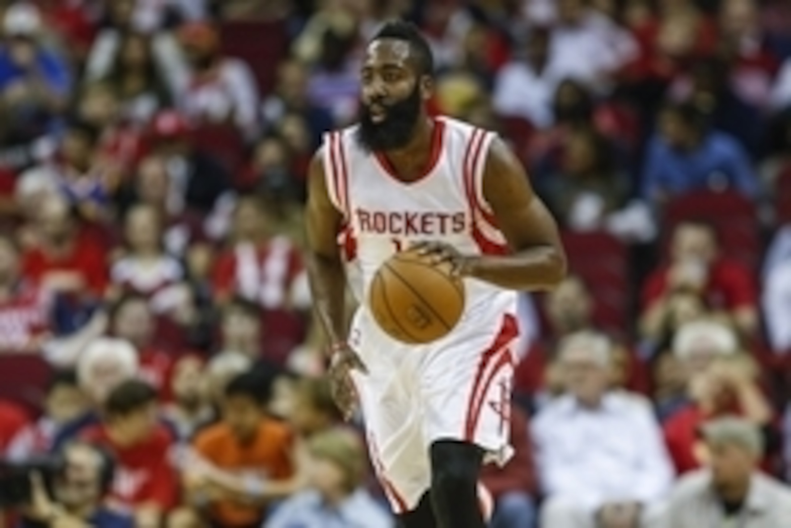 Nov 8, 2014; Houston, TX, USA; Houston Rockets guard James Harden (13) brings the ball up the court during the first quarter against the Golden State Warriors at Toyota Center. Mandatory Credit: Troy Taormina-USA TODAY Sports