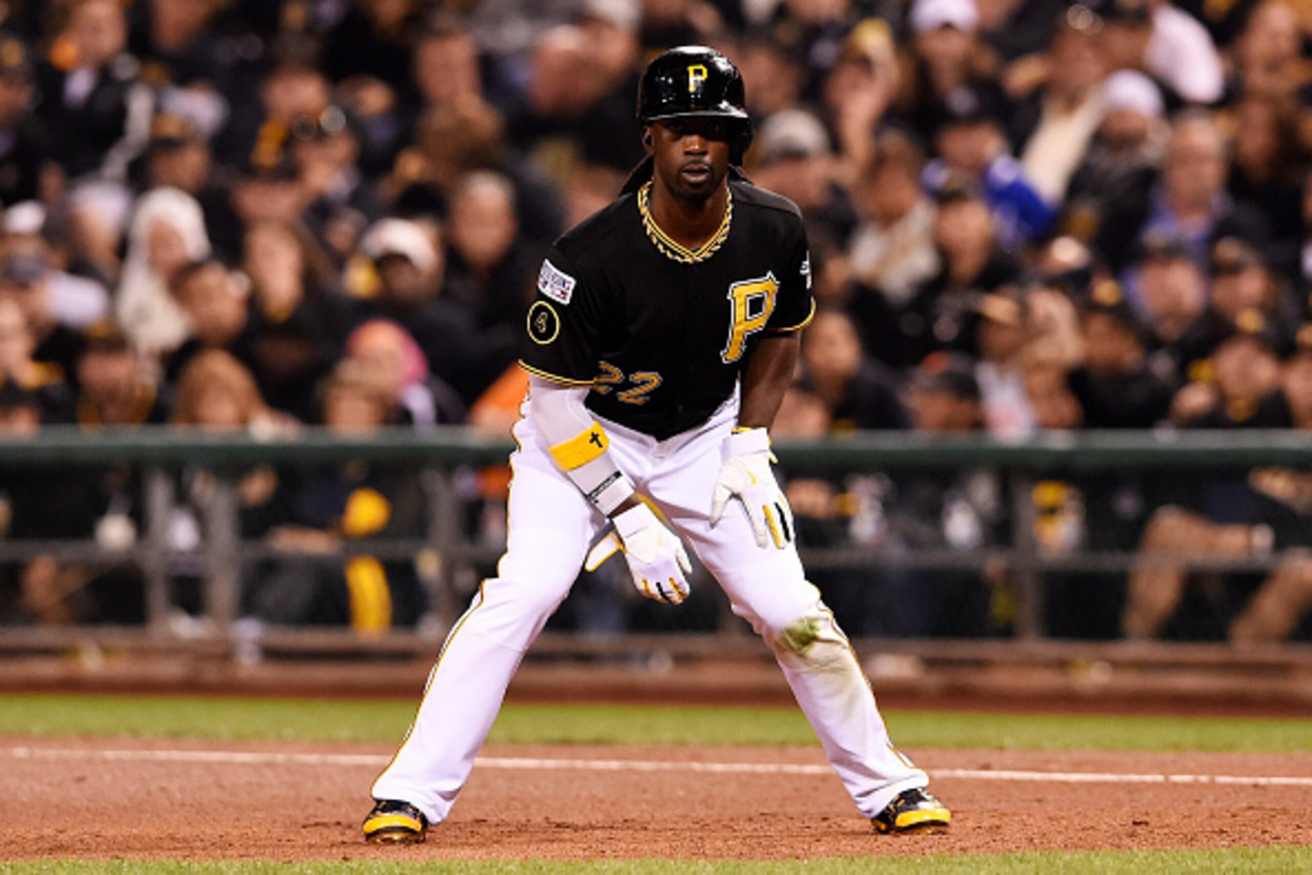 PITTSBURGH, PA - OCTOBER 01: Andrew McCutchen #22 of the Pittsburgh Pirates leads off of first in the fourth inning against the San Francisco Giants during the National League Wild Card game at PNC Park on October 1, 2014 in Pittsburgh, Pennsylvania. (P PITTSBURGH, PA - OCTOBER 01: Andrew McCutchen #22 of the Pittsburgh Pirates leads off of first in the fourth inning against the San Francisco Giants during the National League Wild Card game at PNC Park on October 1, 2014 in Pittsburgh, Pennsylvania. (P