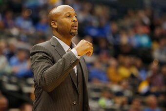 Oct 8, 2014; Denver, CO, USA;  Denver Nuggets head coach Brian Shaw watches during the second half against the Oklahoma City Thunder at Pepsi Center. The Nuggets won 114-101.  Mandatory Credit: Chris Humphreys-USA TODAY Sports