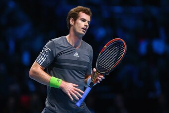 LONDON, ENGLAND - NOVEMBER 13:  Andy Murray of Great Britain reacts n the round robin singles match against Roger Federer of Switzerland on day five of the Barclays ATP World Tour Finals at O2 Arena on November 13, 2014 in London, England.  (Photo by Cliv